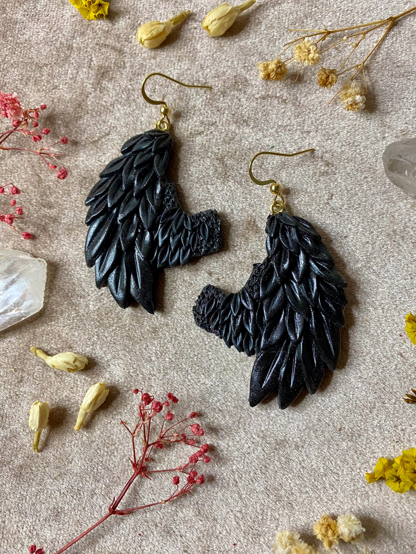 Black Fallen Angel Wing Earrings