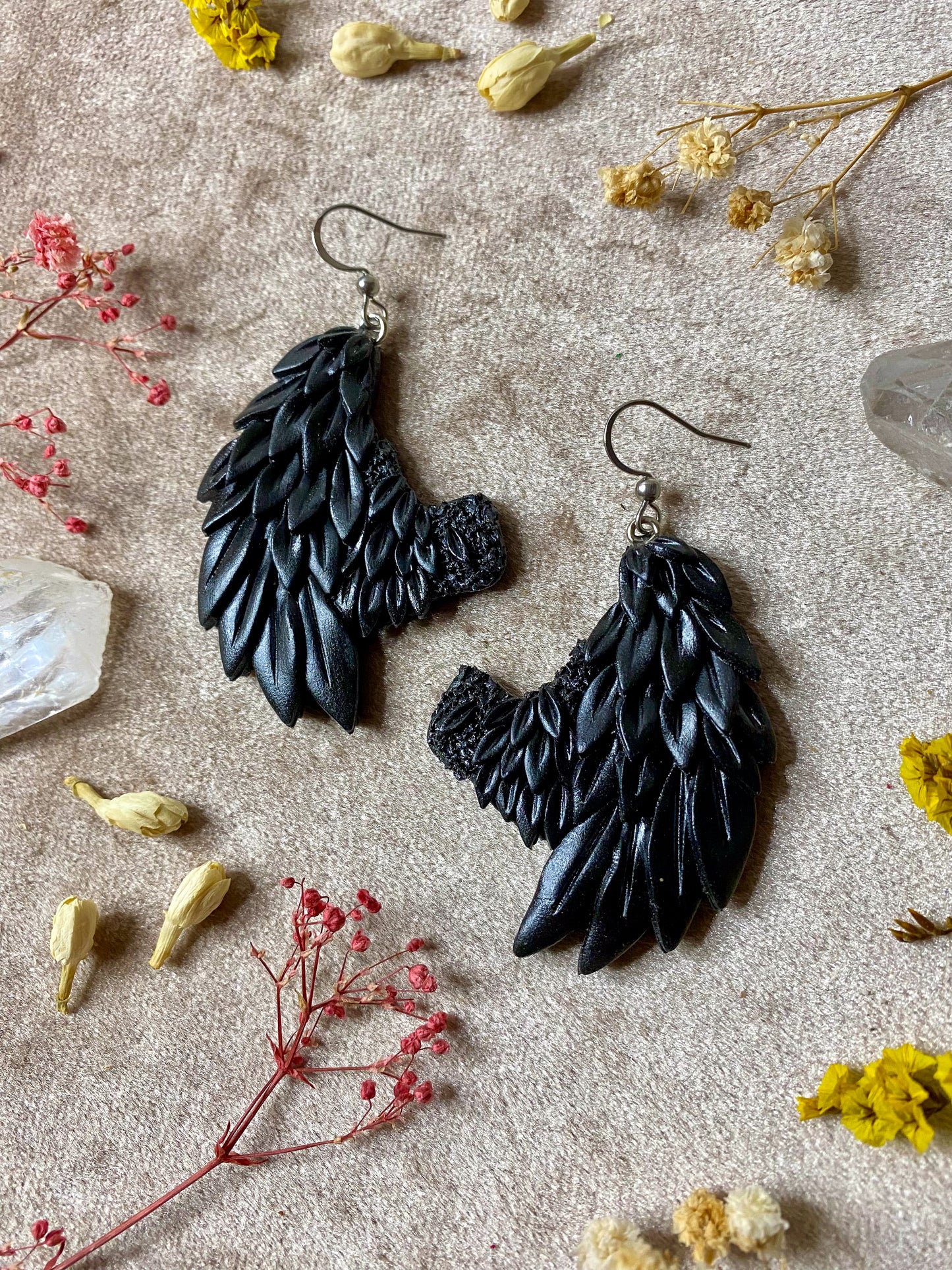 Black Fallen Angel Wing Earrings