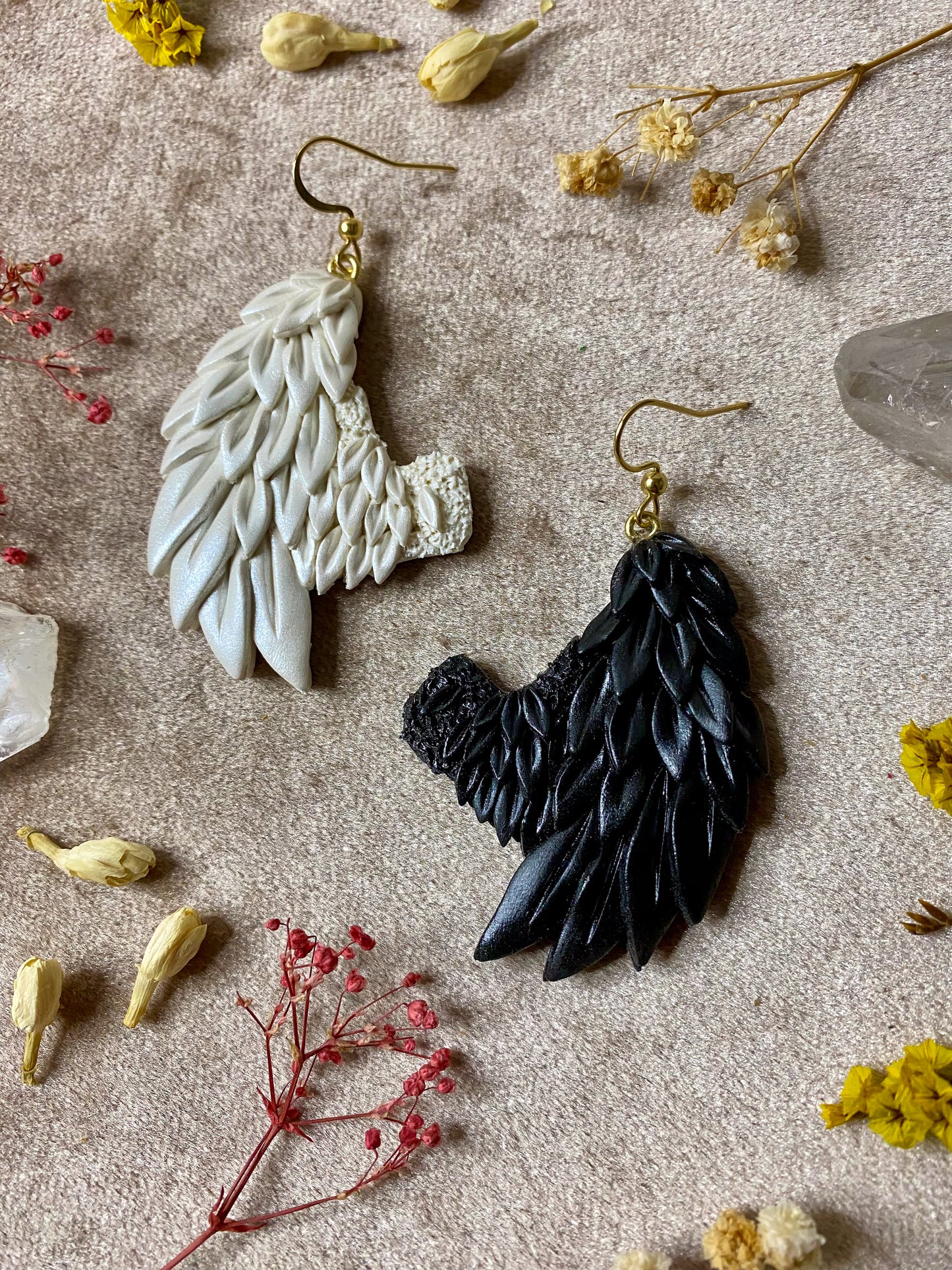 Black and White Angel Wing Earrings