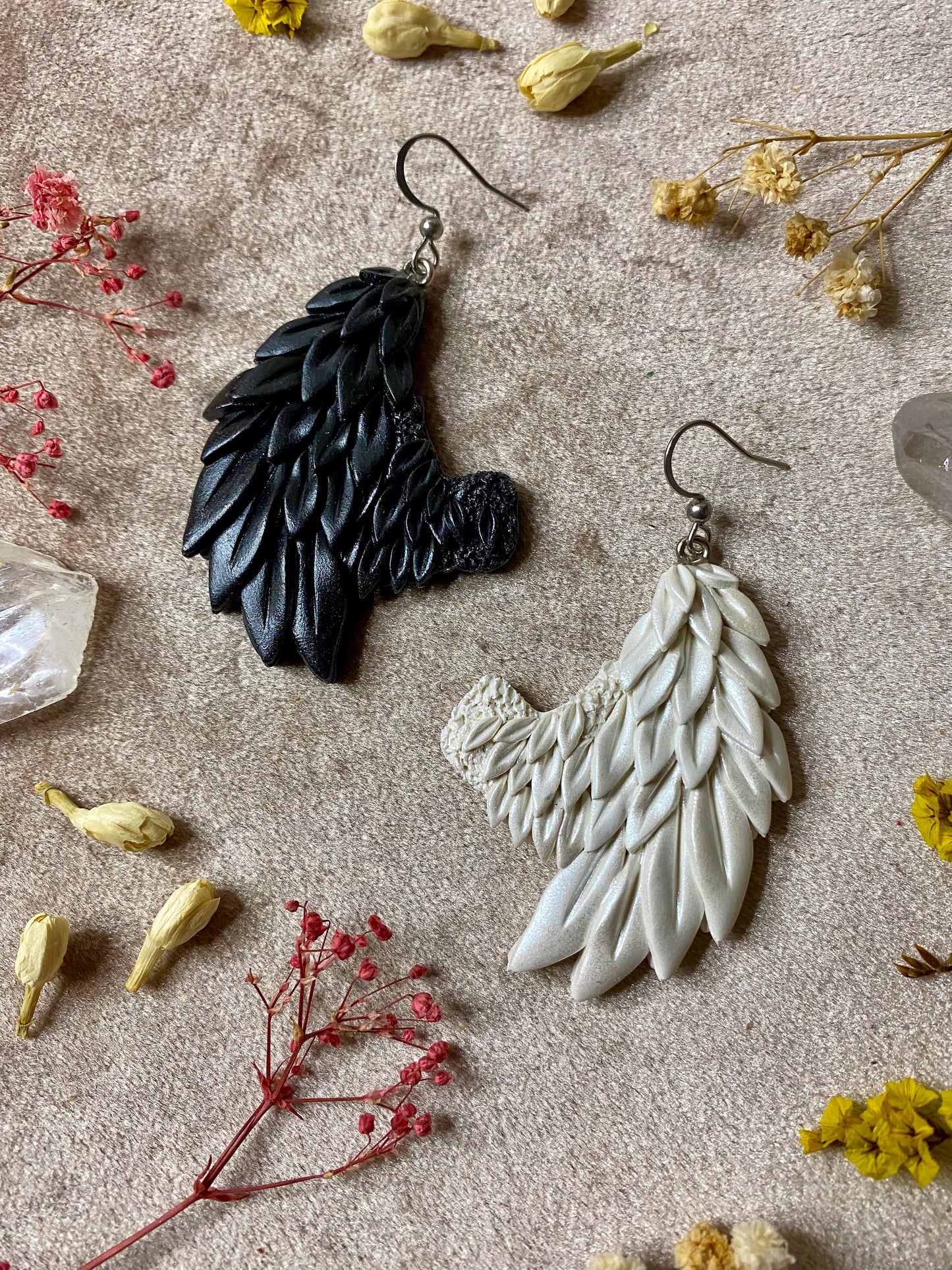 Black and White Angel Wing Earrings