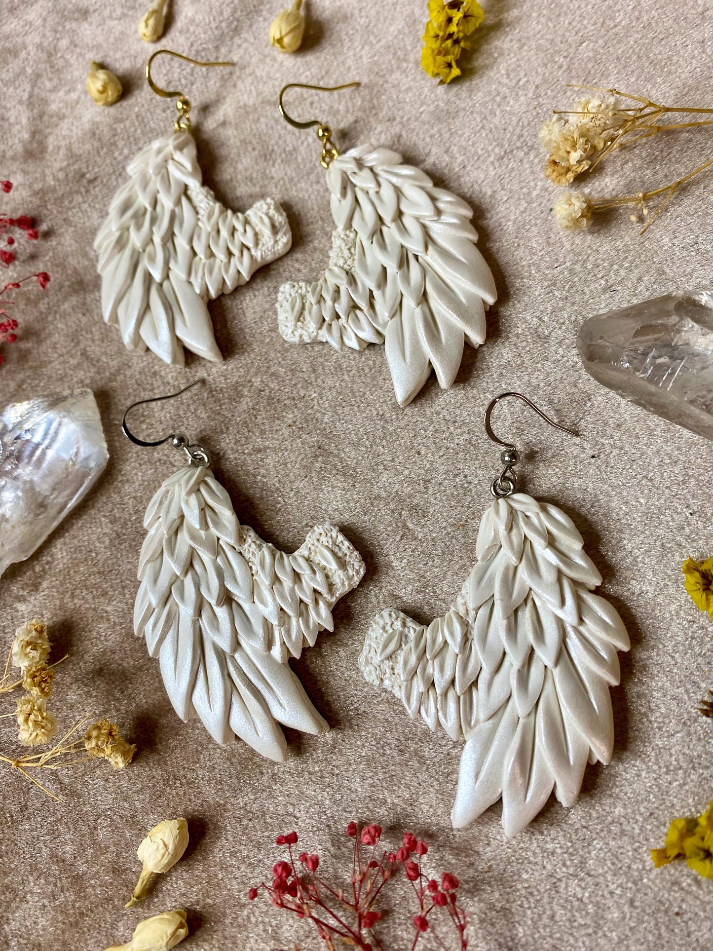 White Angel Wing Earrings