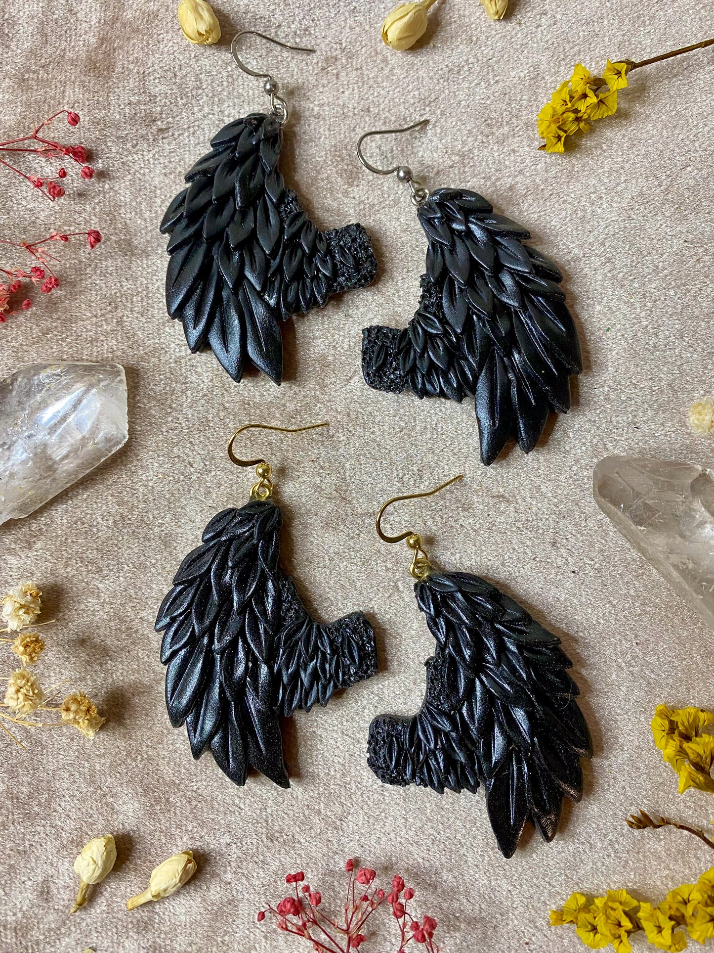 Black Fallen Angel Wing Earrings