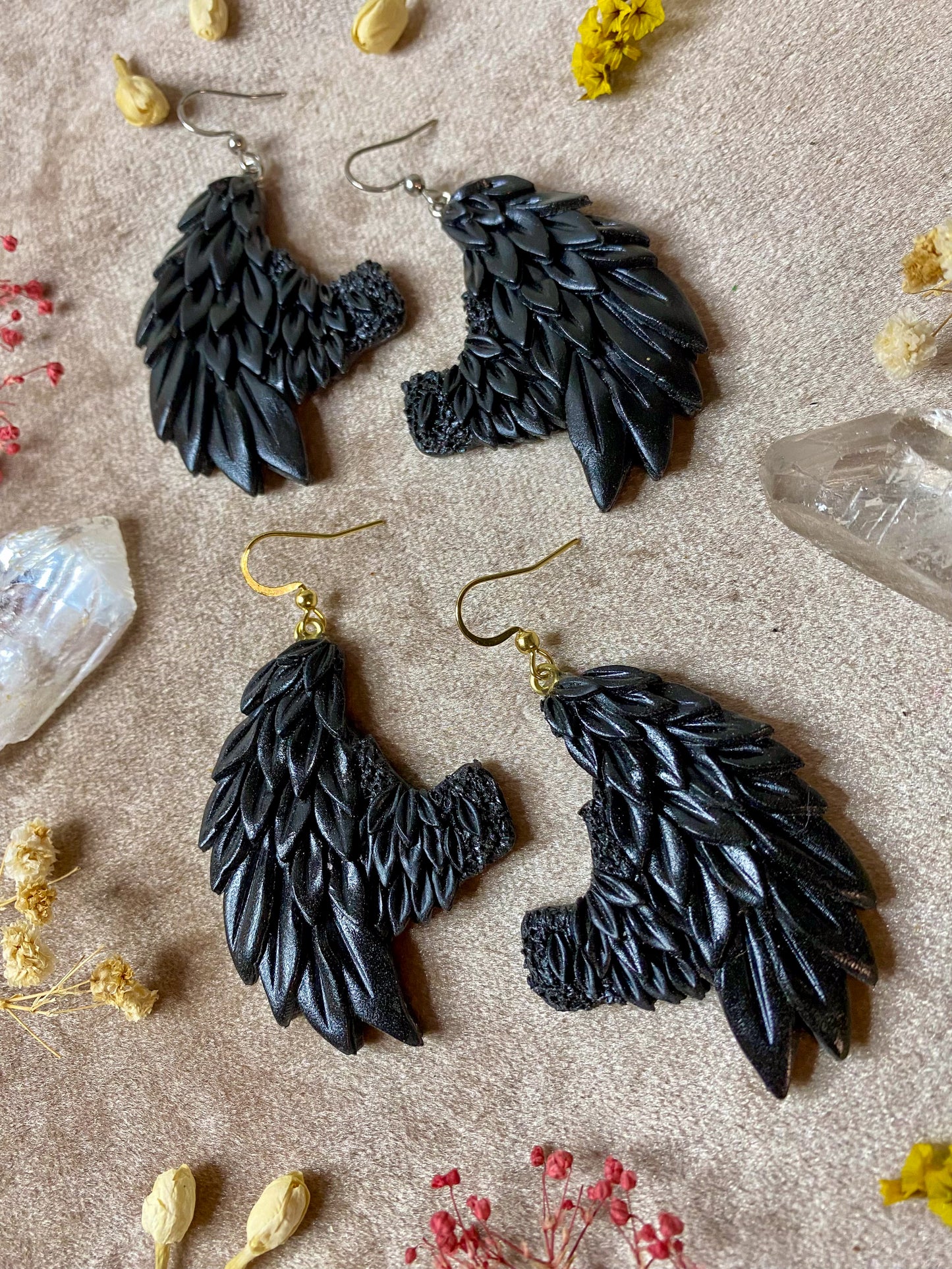 Black Fallen Angel Wing Earrings