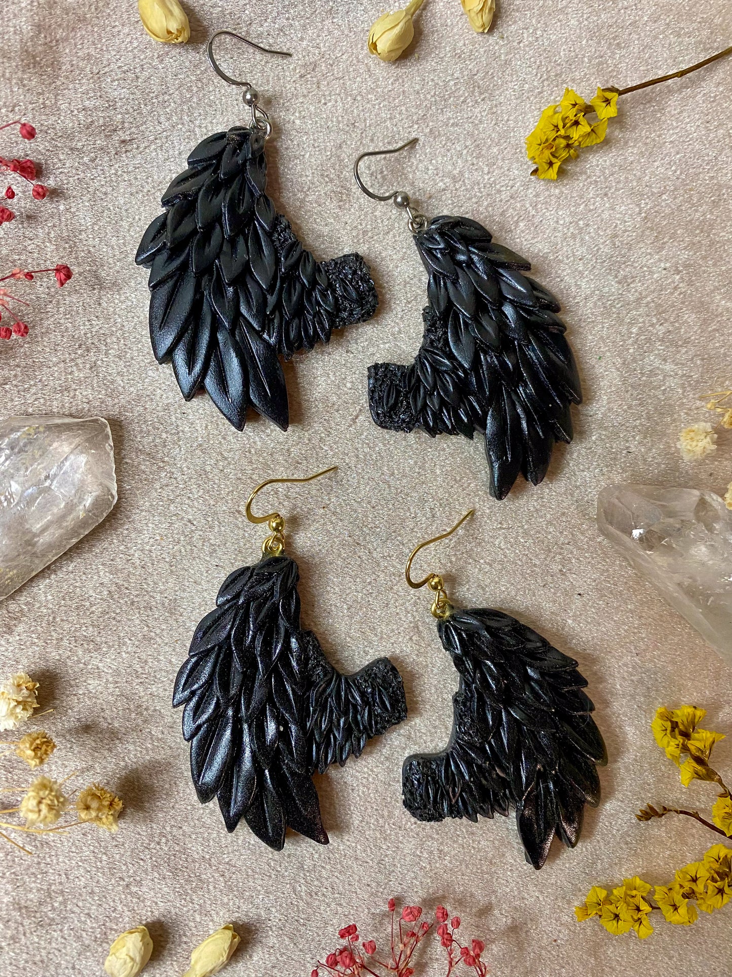 Black Fallen Angel Wing Earrings