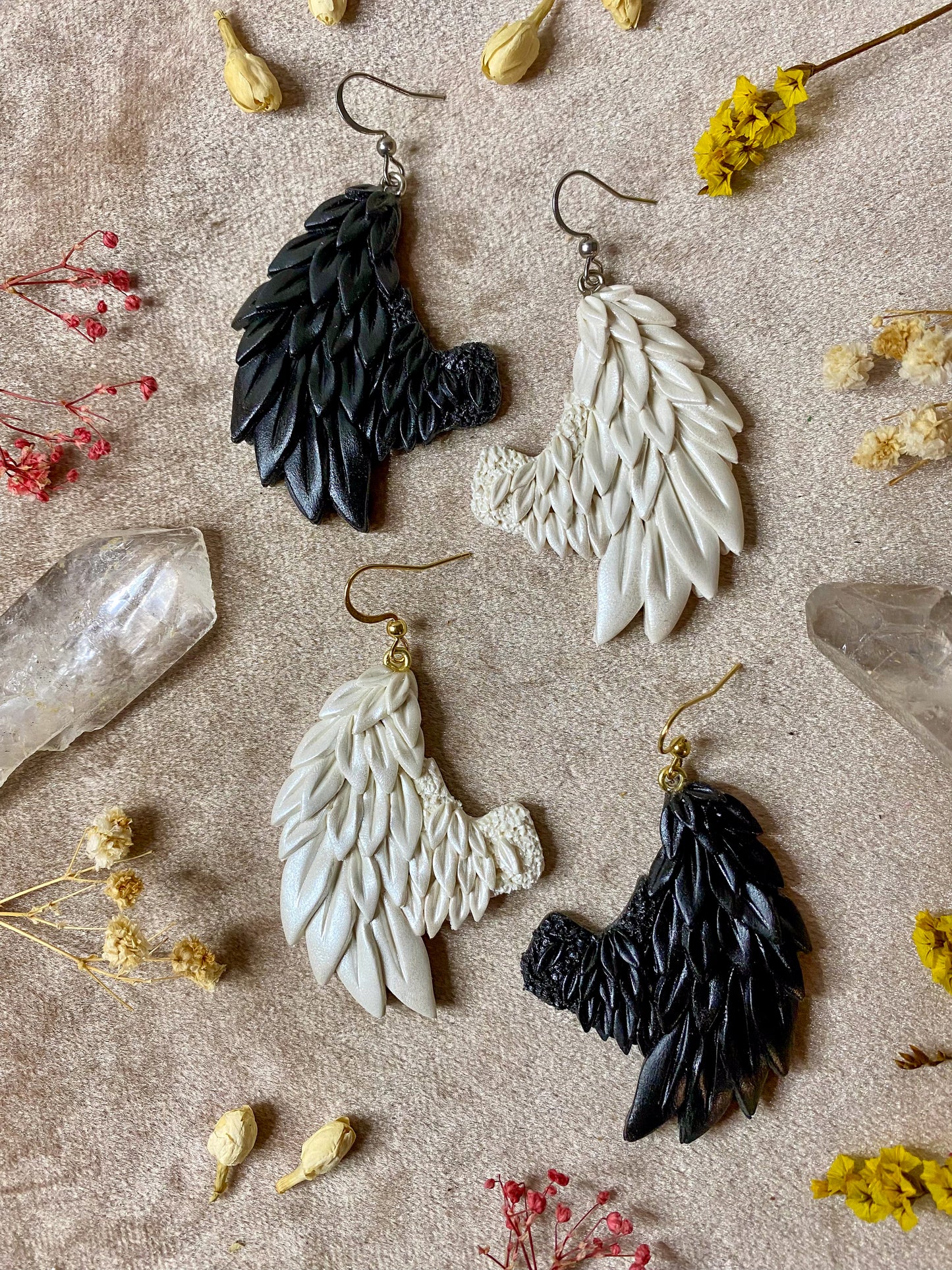 Black and White Angel Wing Earrings