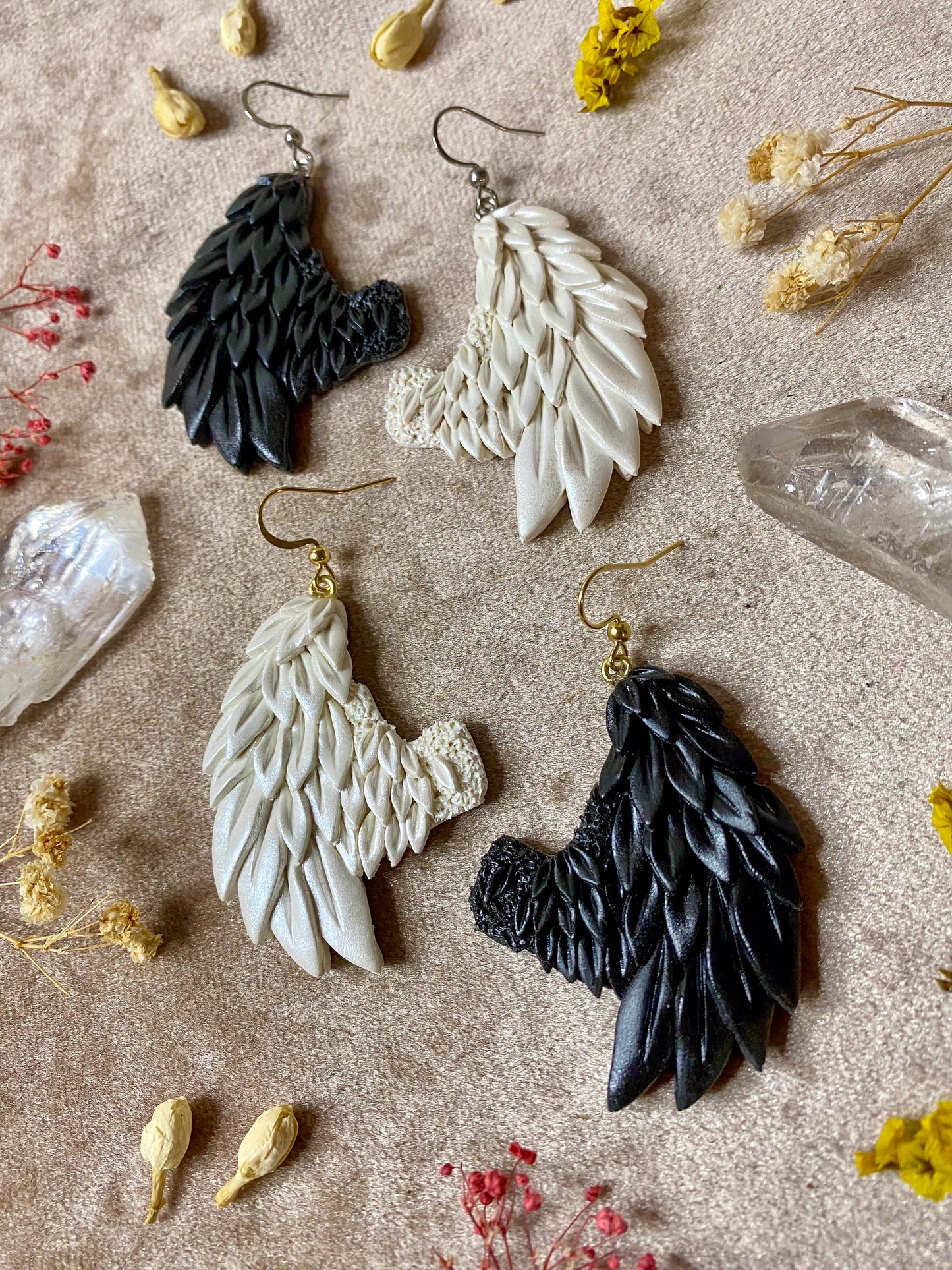Black and White Angel Wing Earrings