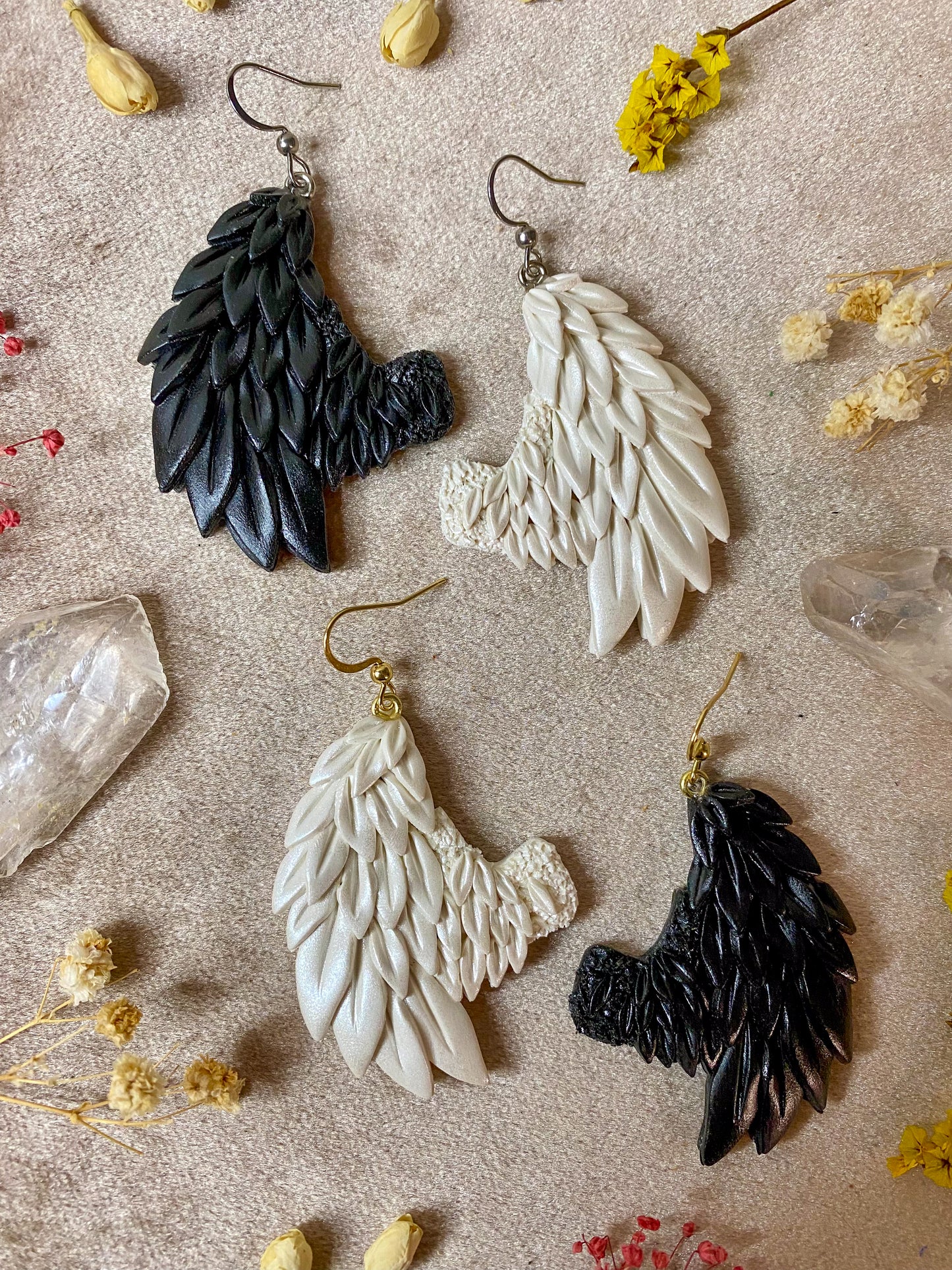 Black and White Angel Wing Earrings