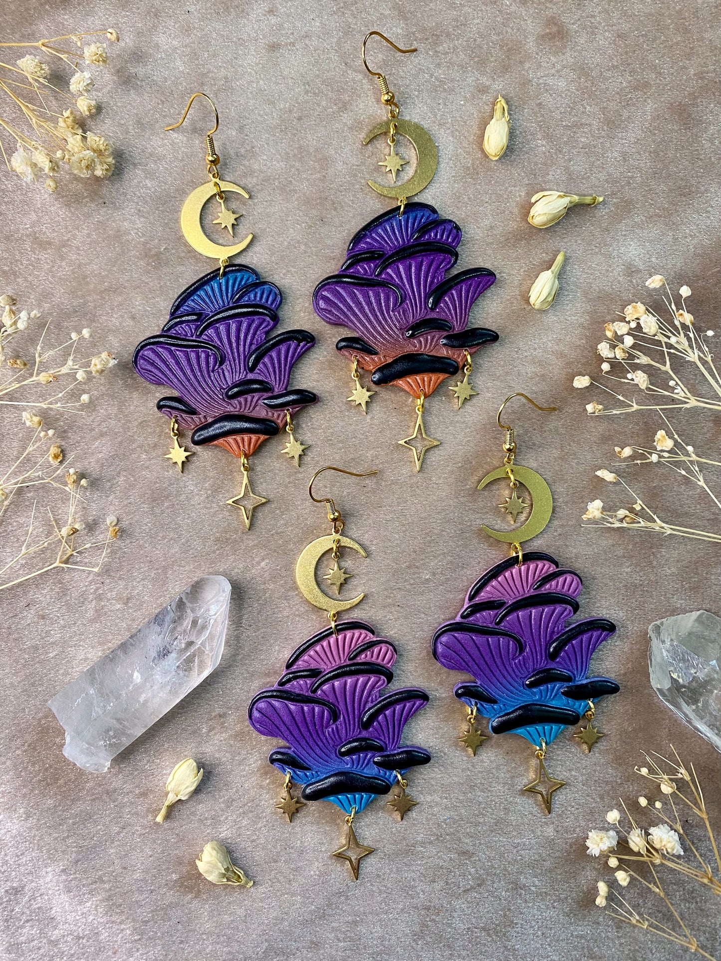 ombre polymer clay mushroom dangle earrings