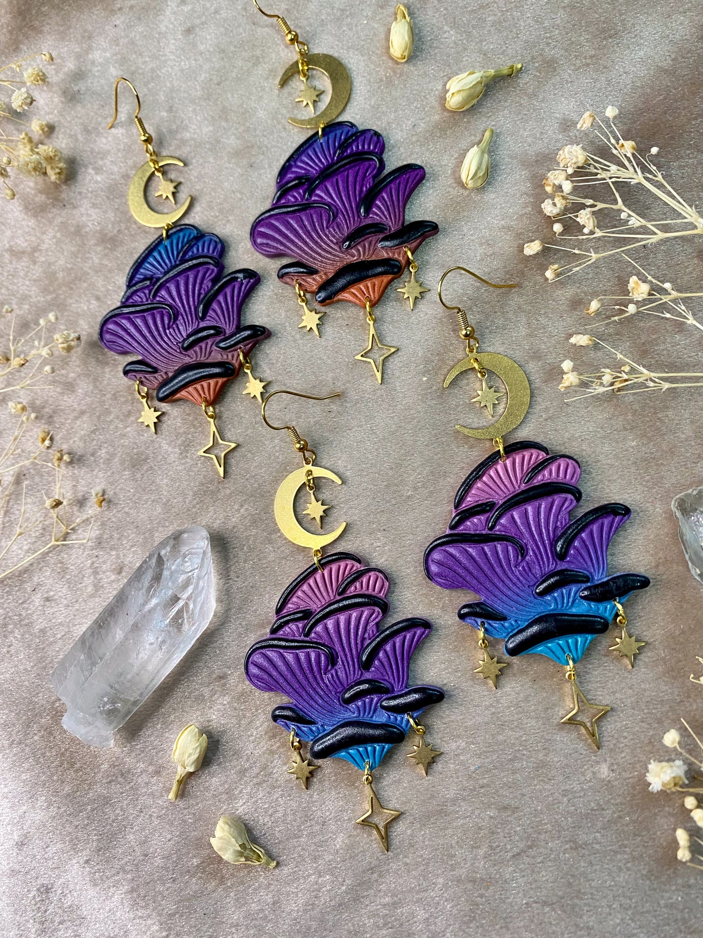 Ombre Oyster Mushroom Earrings