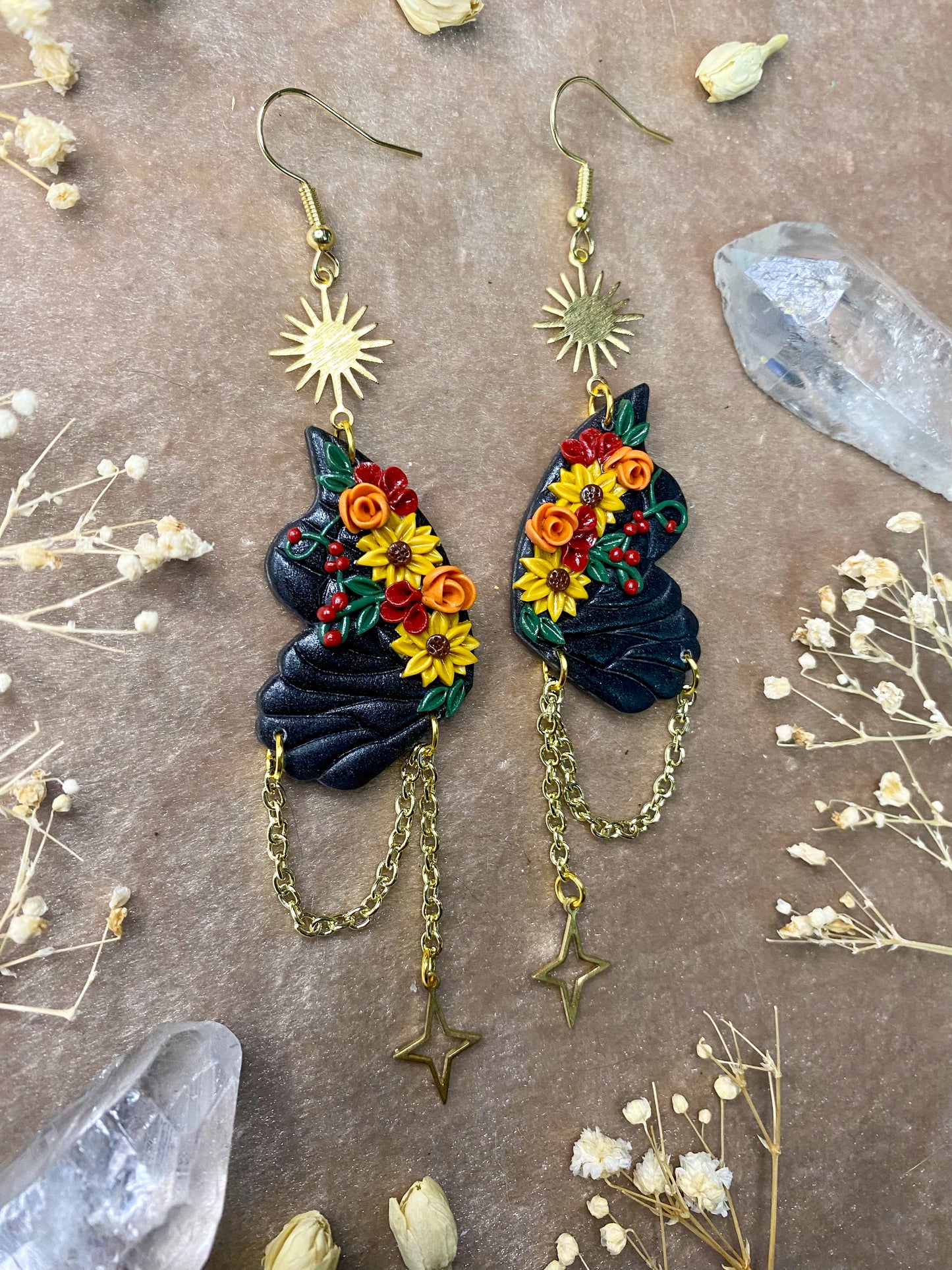 Sunflower Medley Butterfly Wing Earrings