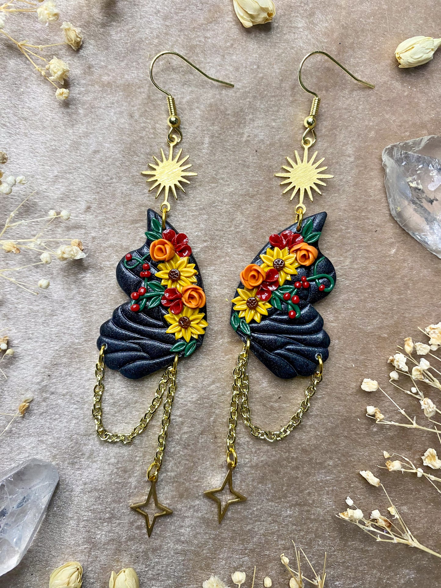Sunflower Medley Butterfly Wing Earrings