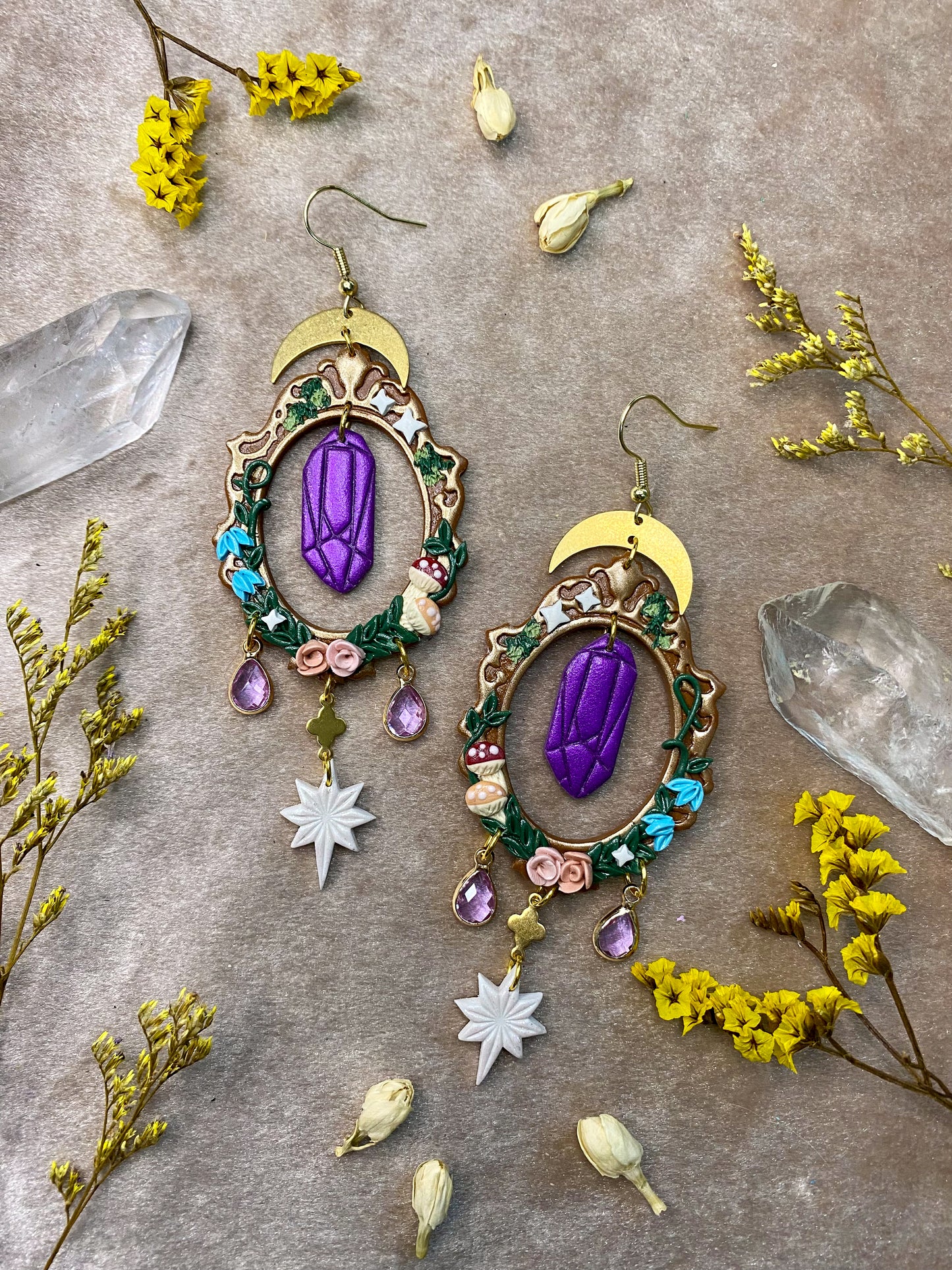 polymer clay vintage fantasy frame dangle earrings