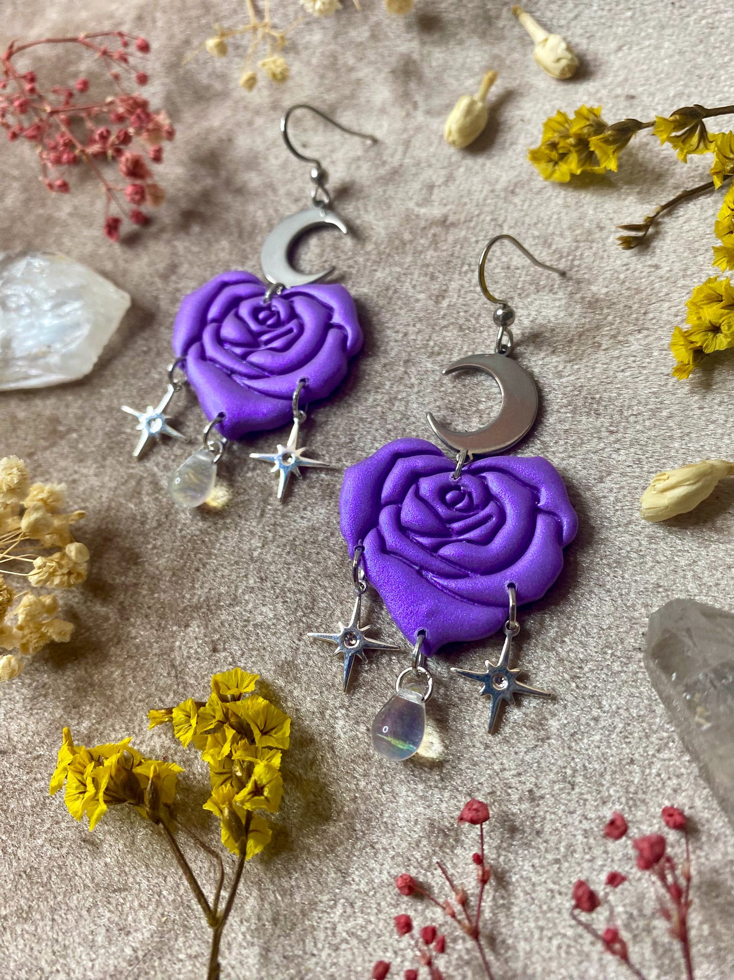 Lilac Rose Heart Earrings