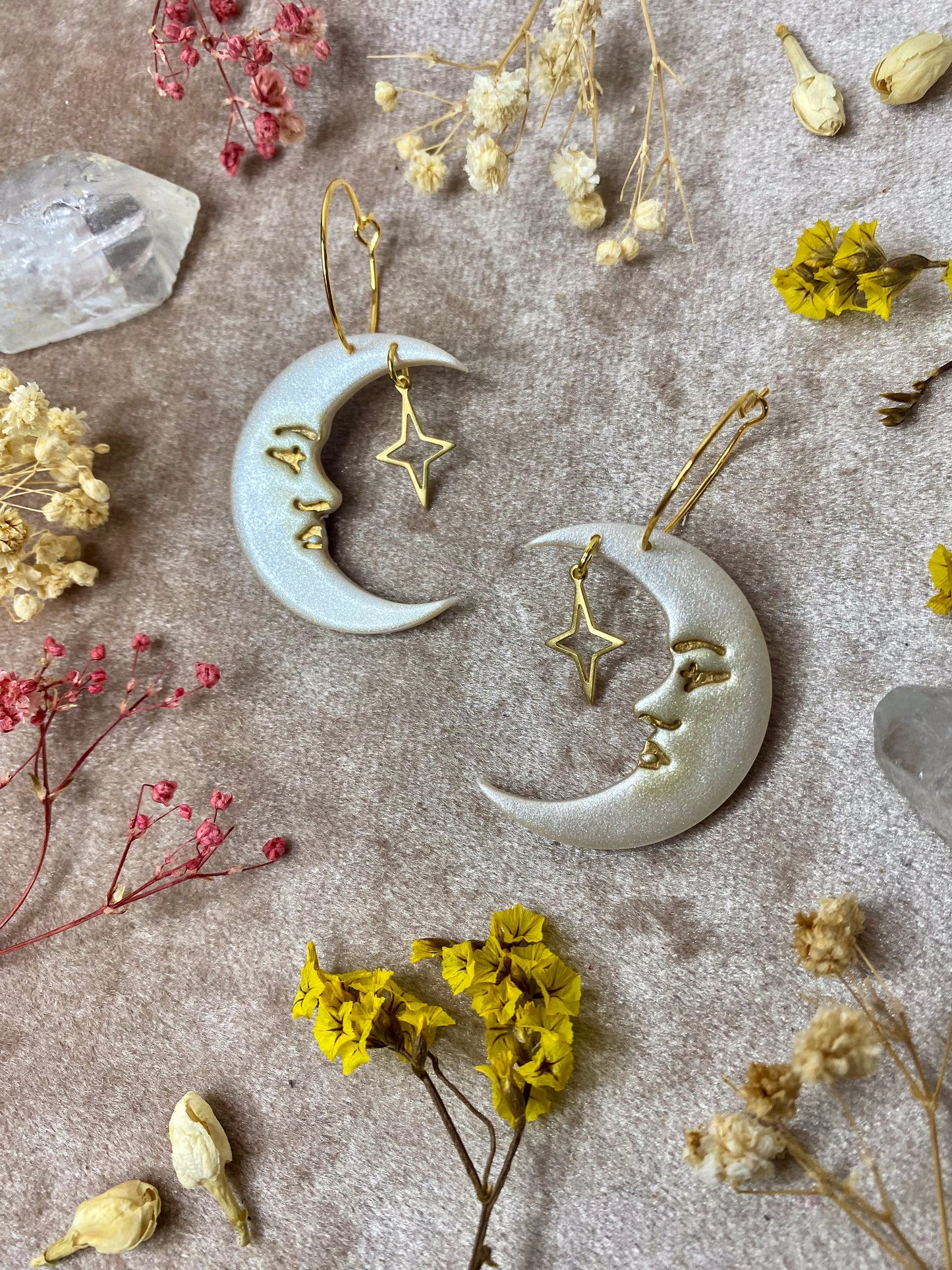 Pearly Moon Hoop Earrings