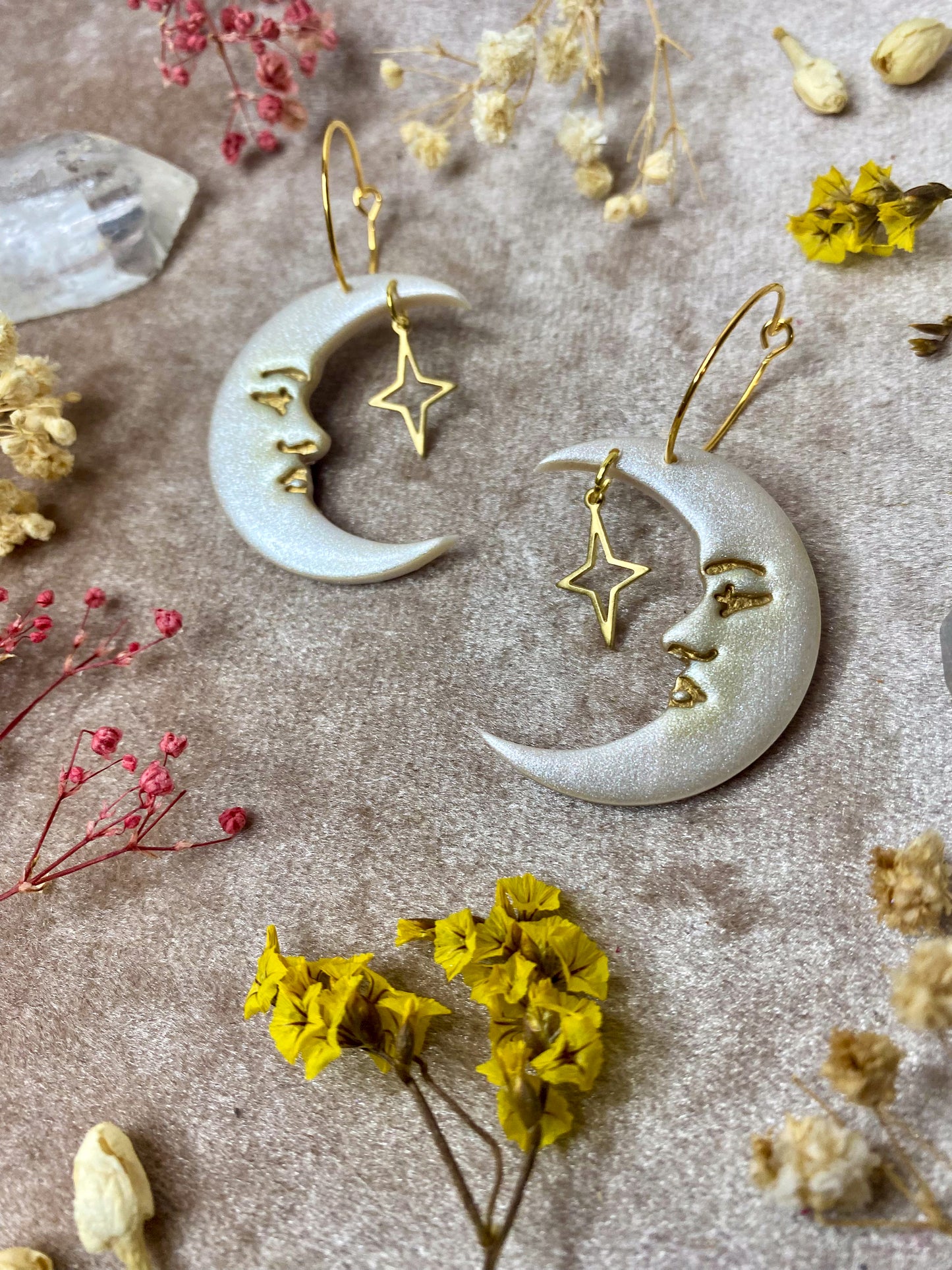 Pearly Moon Hoop Earrings