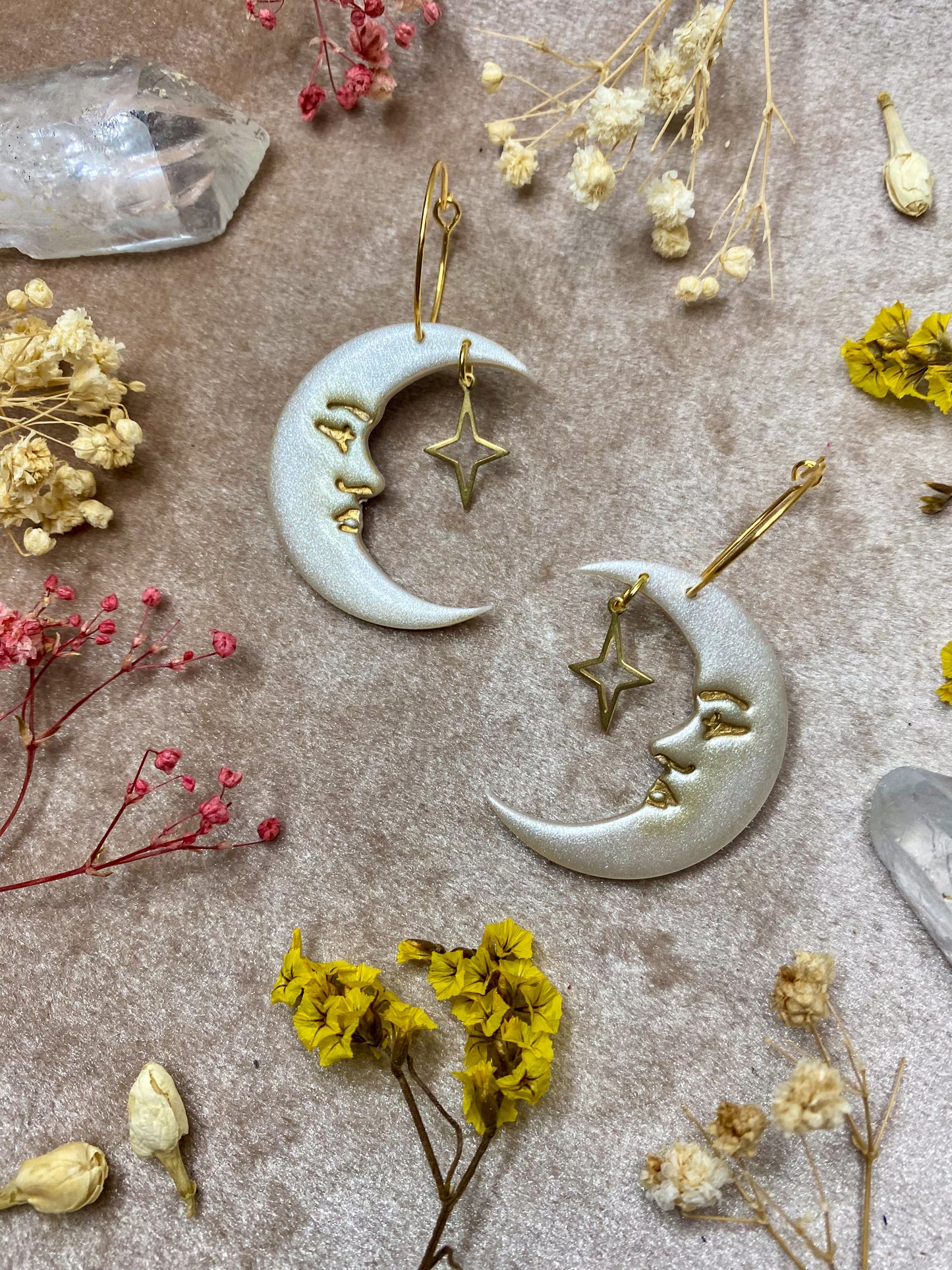 Pearly Moon Hoop Earrings