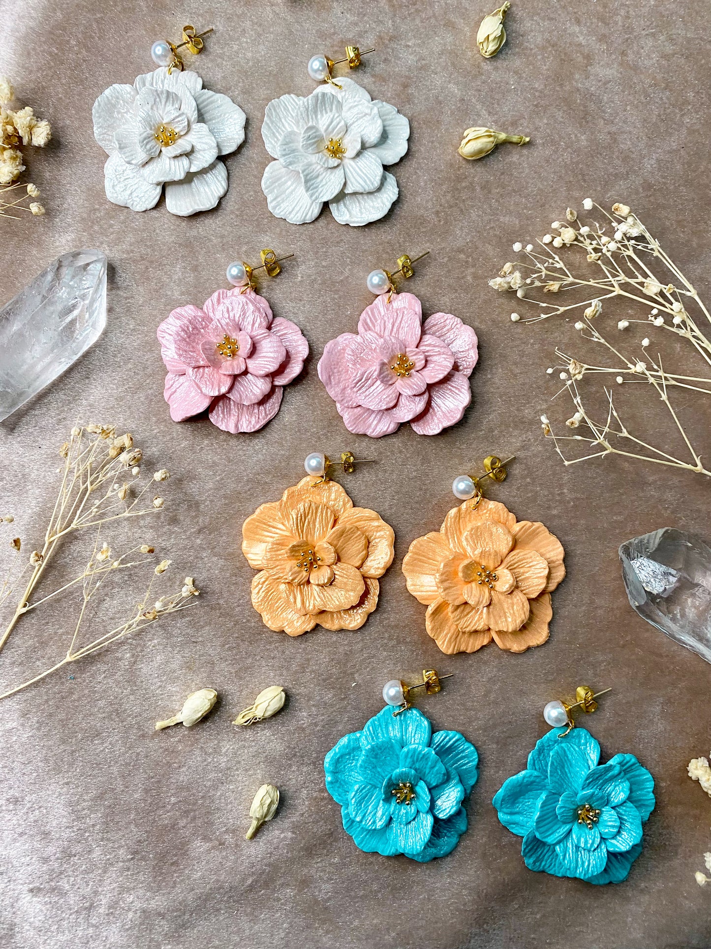 polymer clay flower dangle earrings