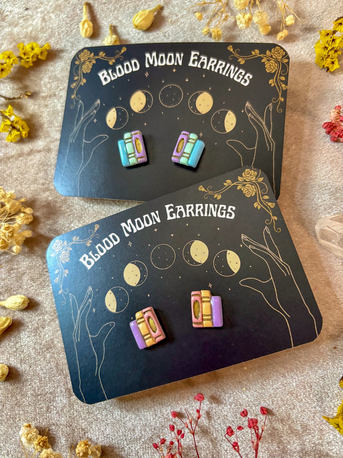 Pastel Book Stack Stud Earrings