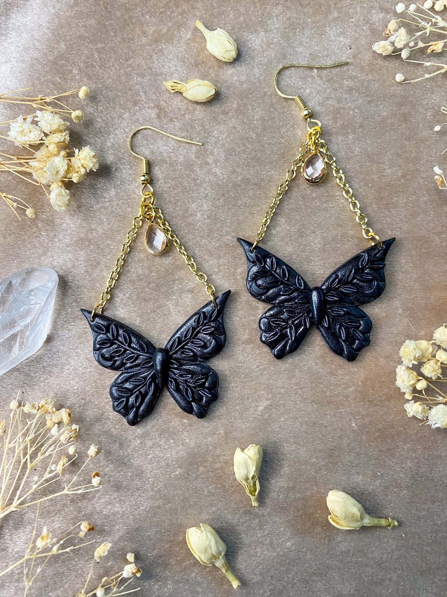 Monochrome Crystal Butterfly Earrings