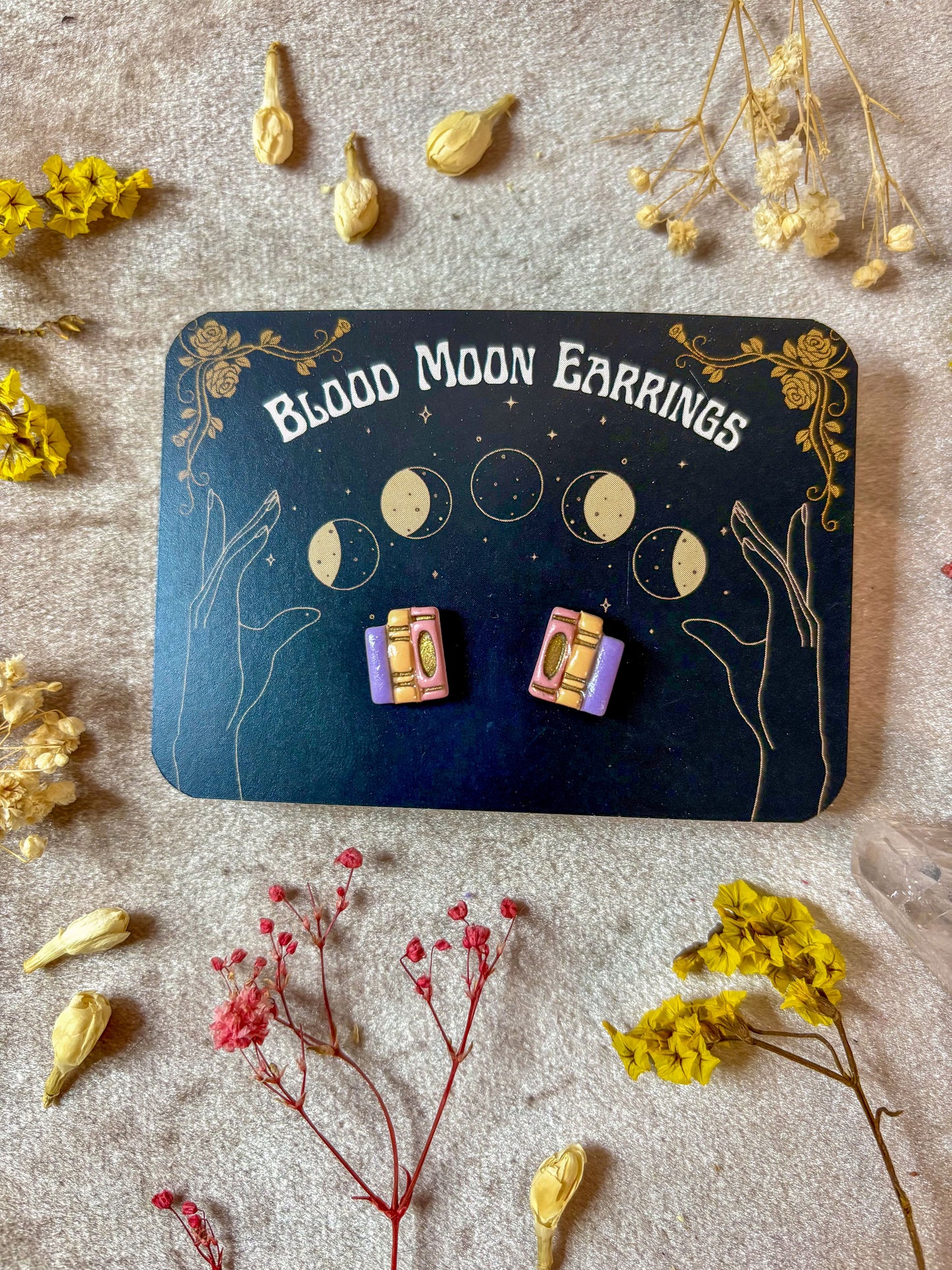 Pastel Book Stack Stud Earrings