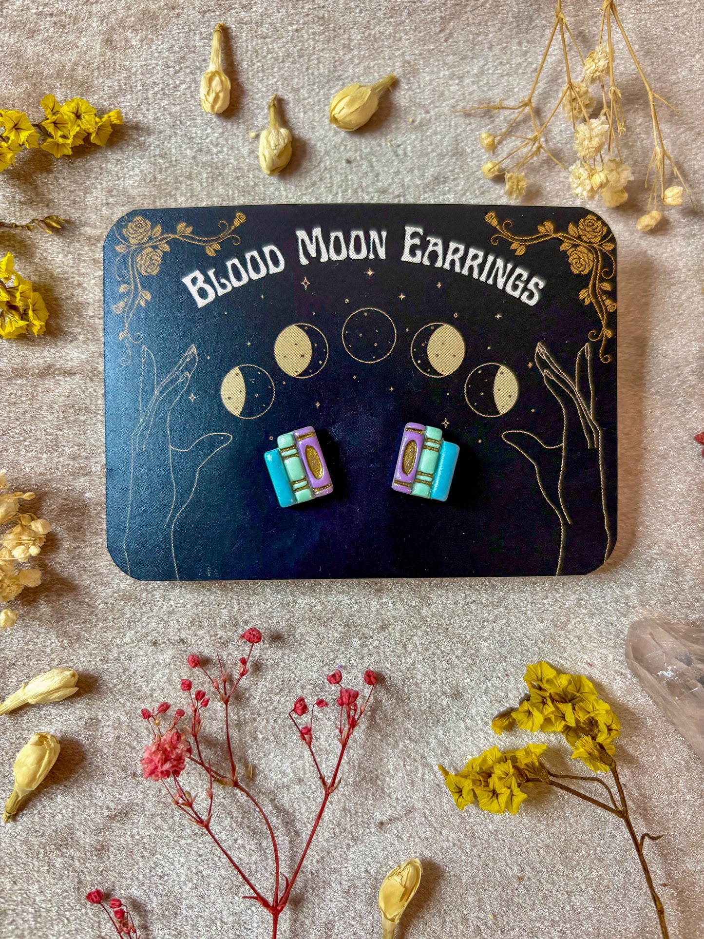 Pastel Book Stack Stud Earrings