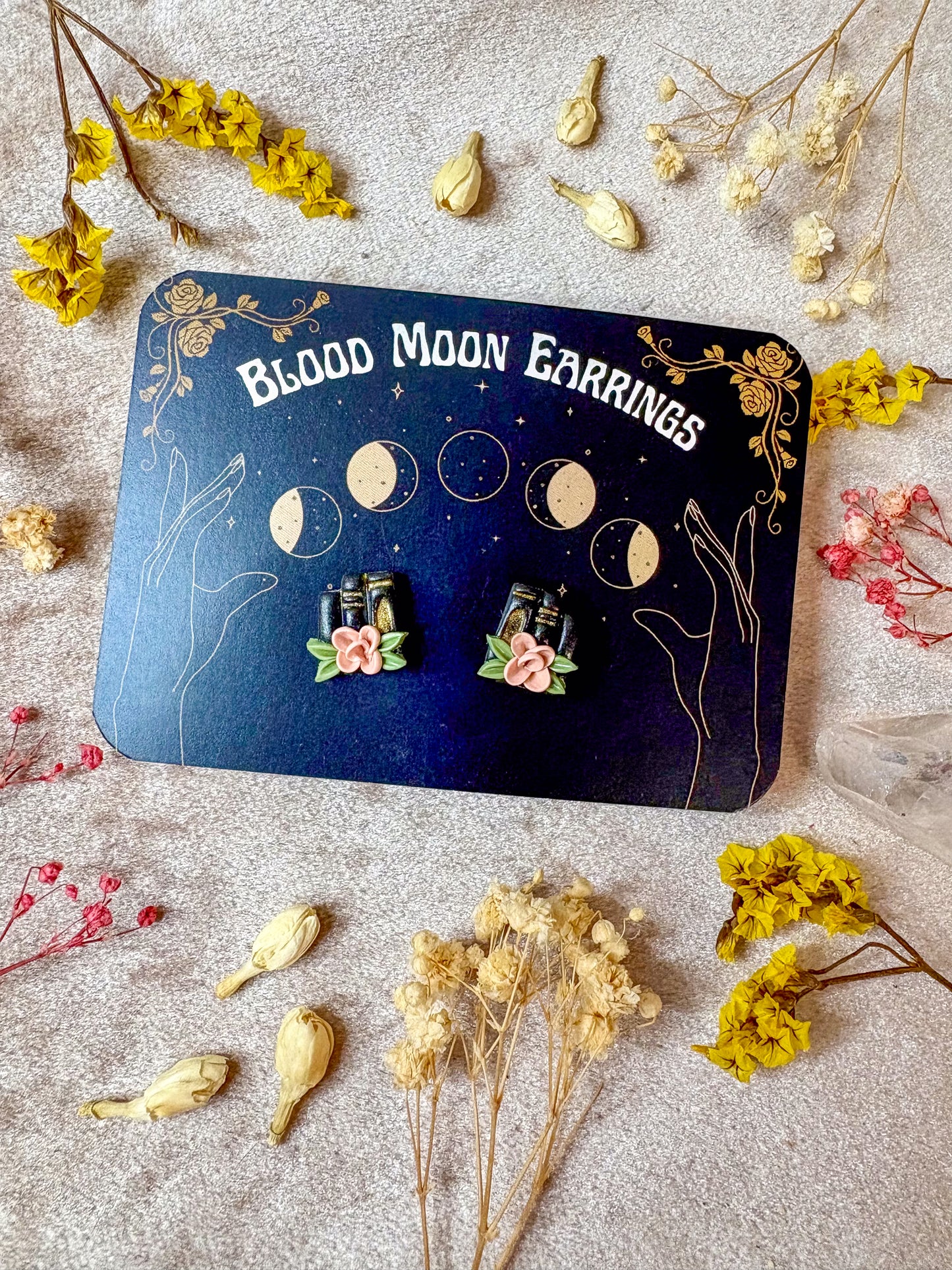 Floral Book Stack Stud Earrings