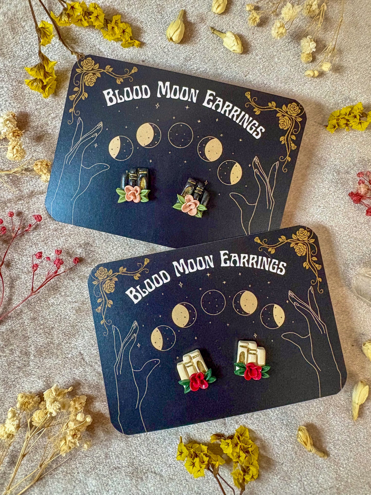 Floral Book Stack Stud Earrings