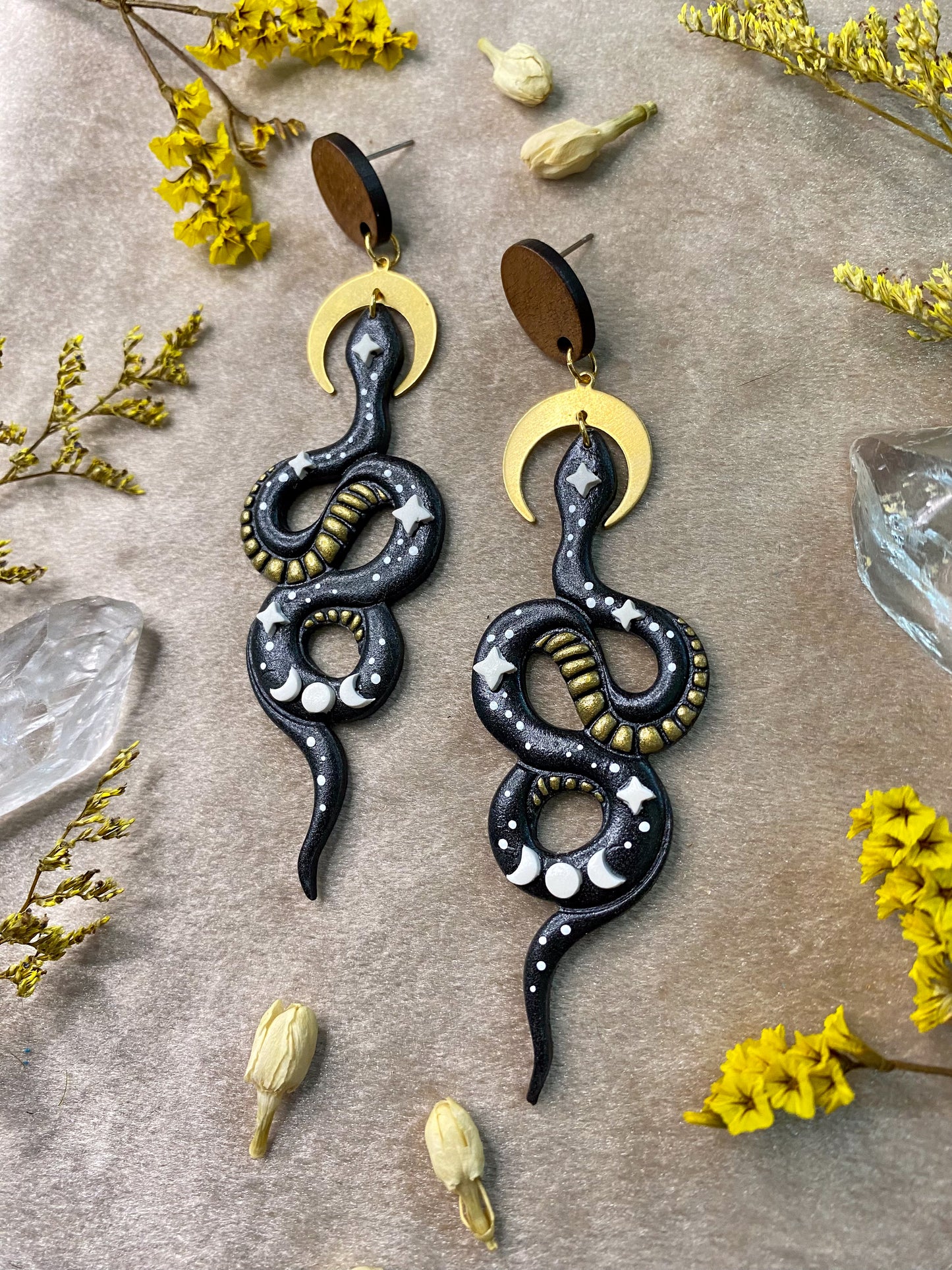 Starry Moon Snake Earrings