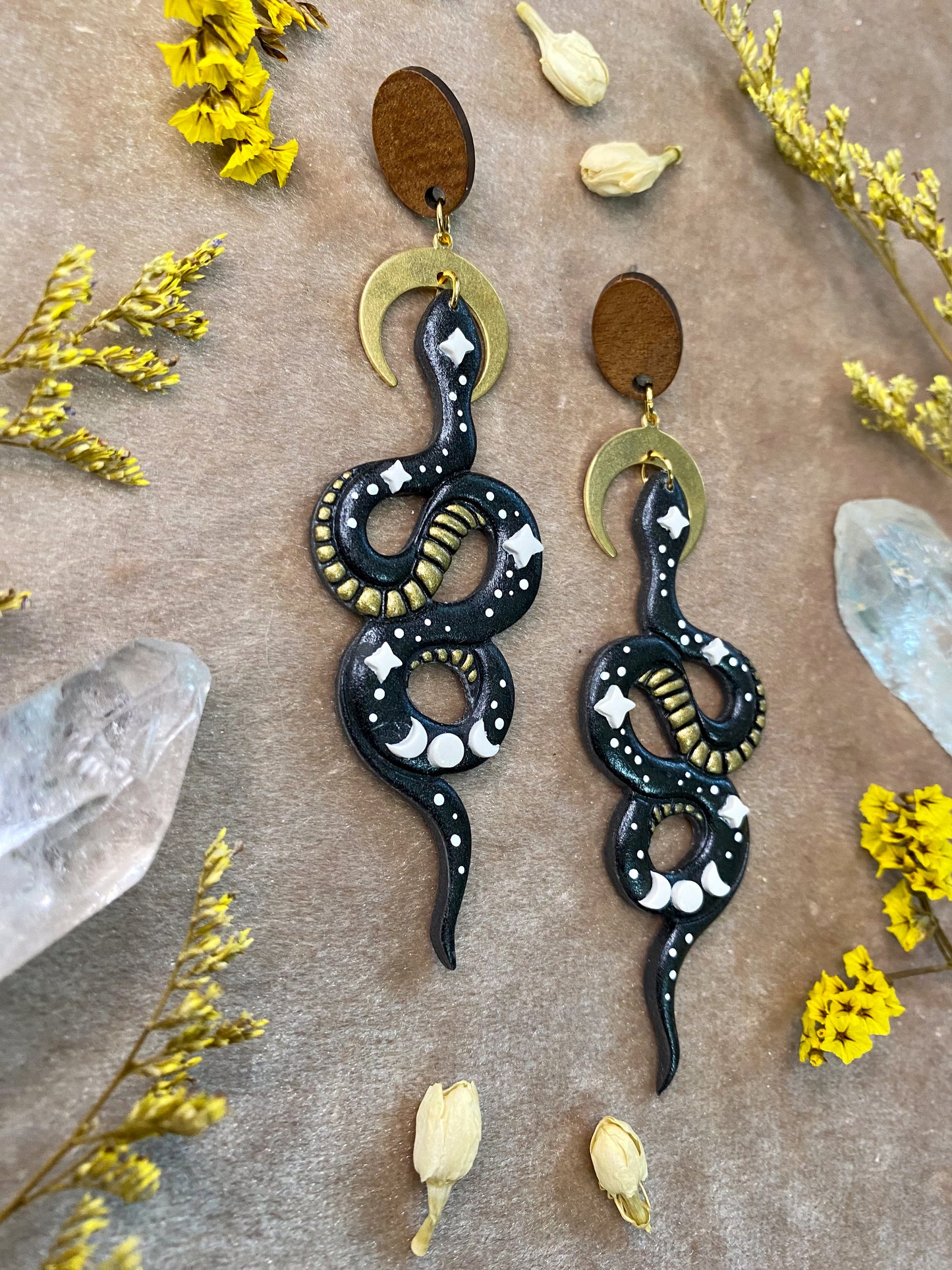 Starry Moon Snake Earrings