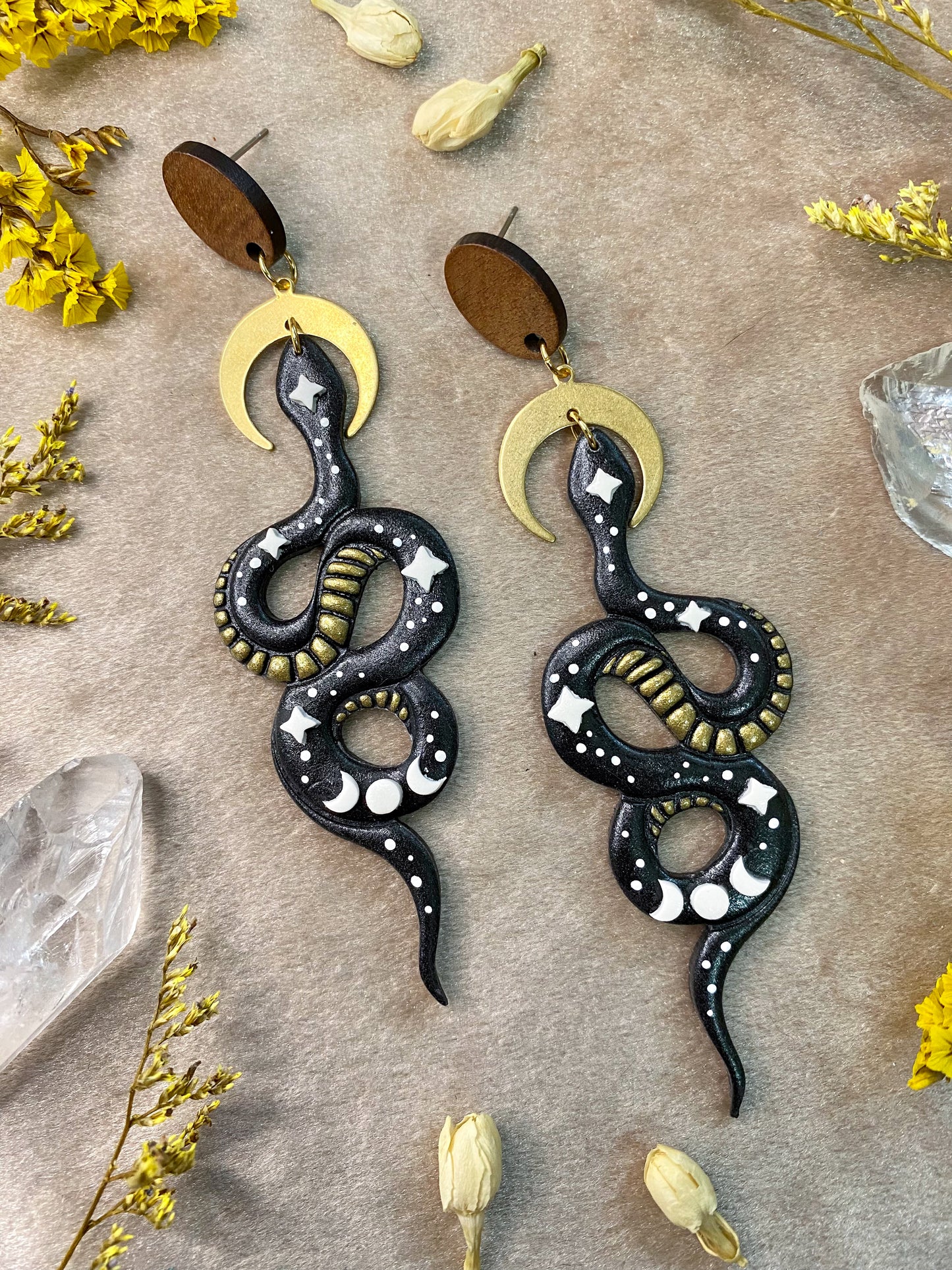 Starry Moon Snake Earrings