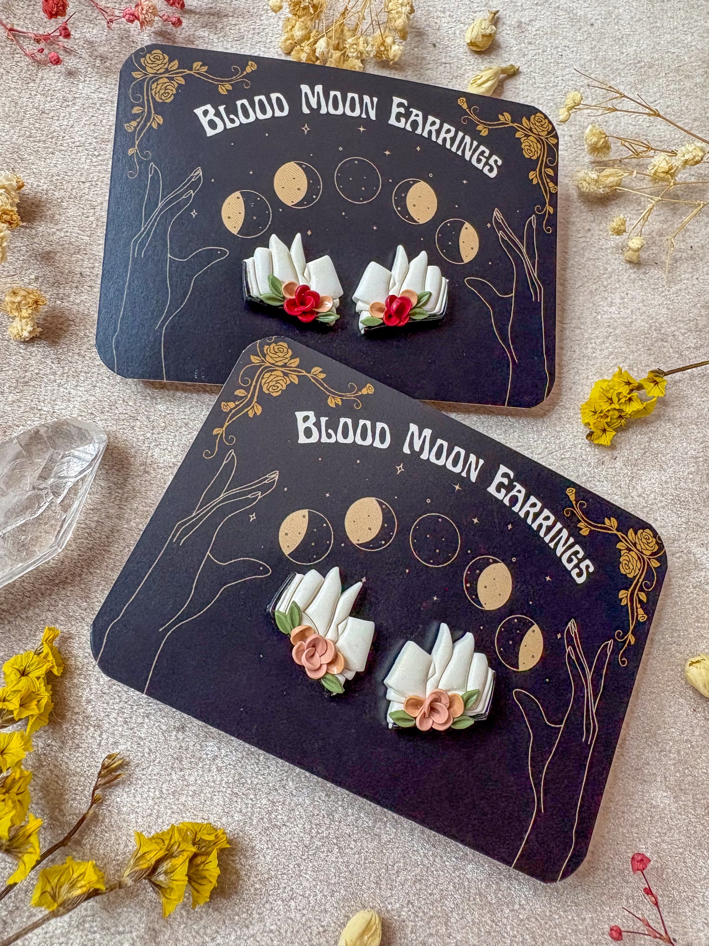 Floral Open Book Stud Earrings