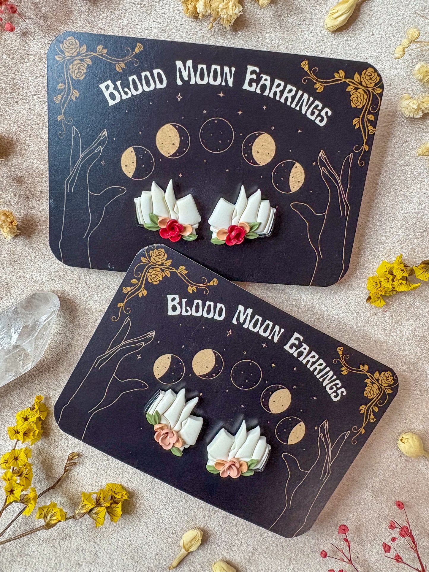 Floral Open Book Stud Earrings