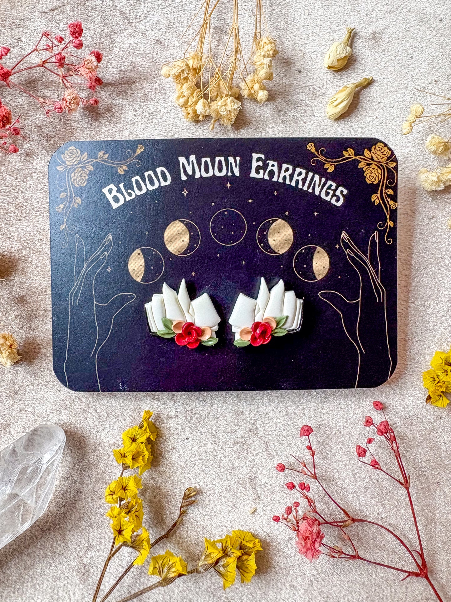 Floral Open Book Stud Earrings