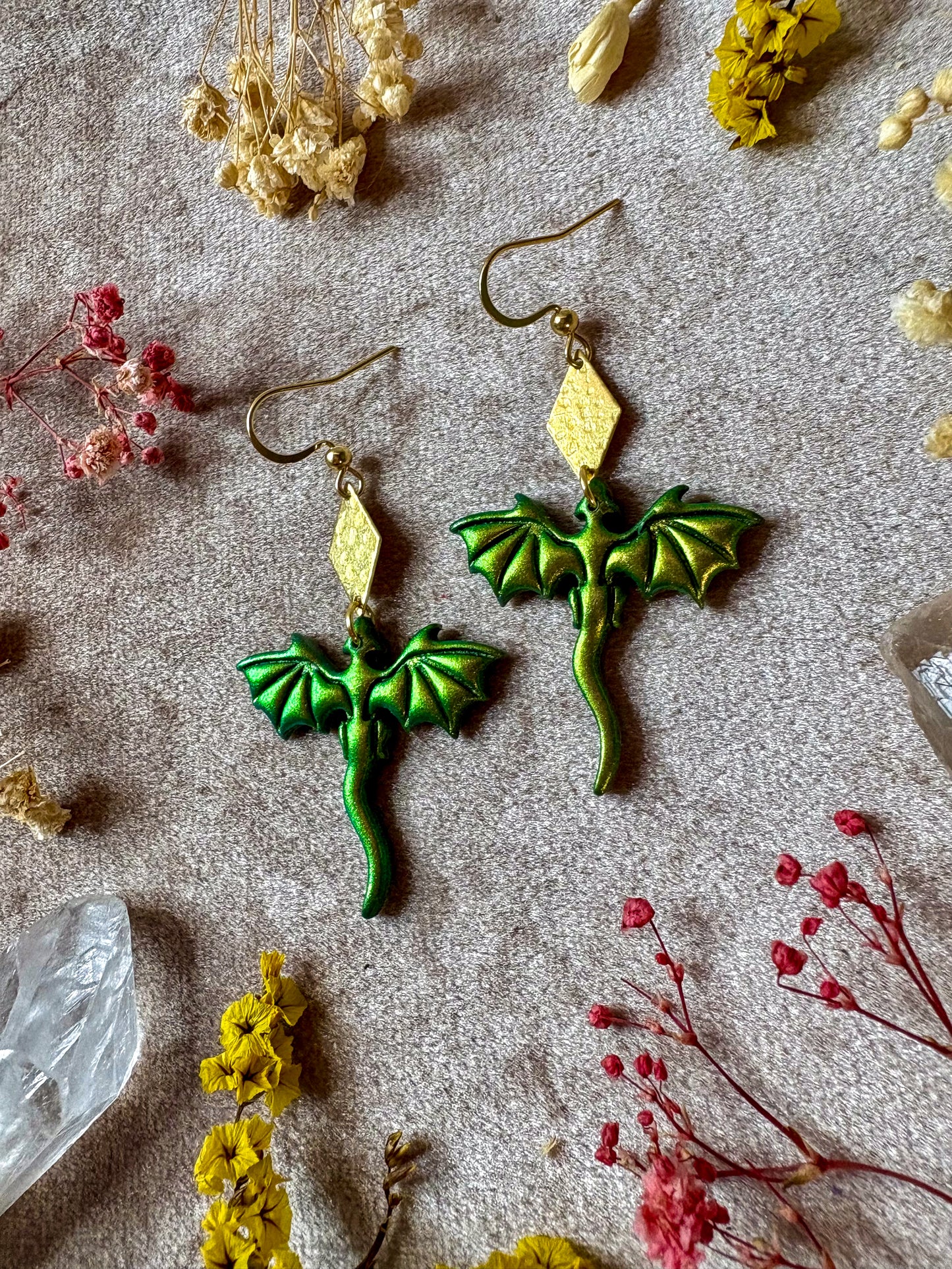 Green Mini Dragon Earrings