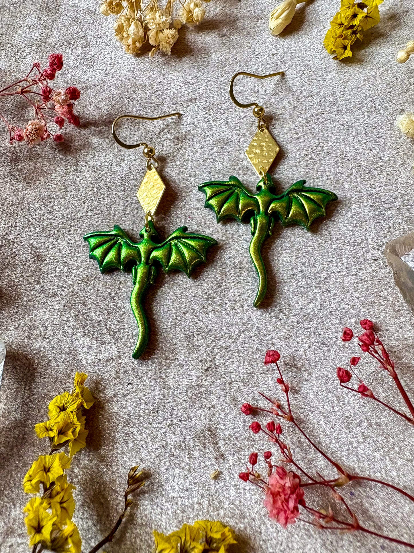 Green Mini Dragon Earrings