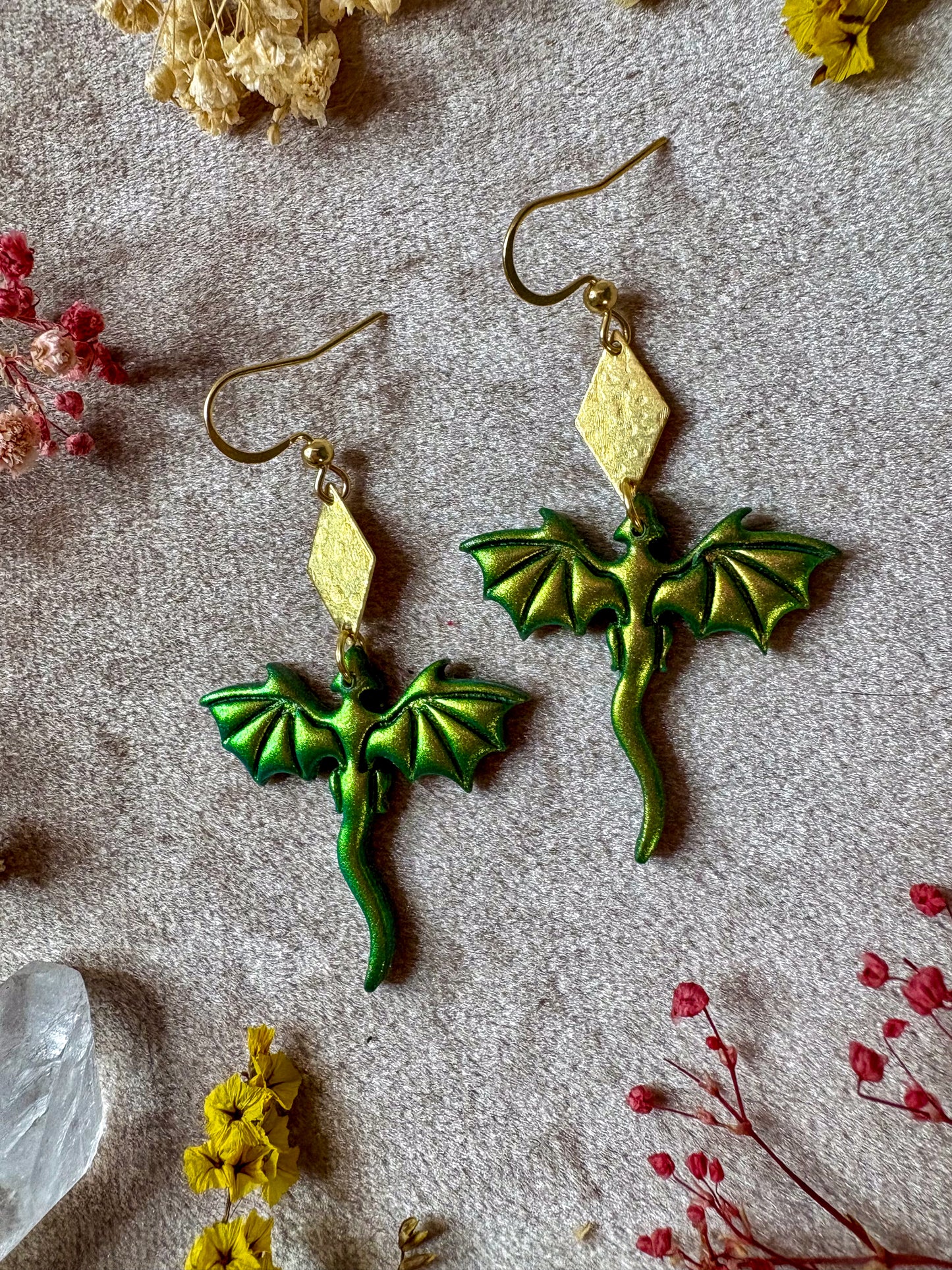 Green Mini Dragon Earrings