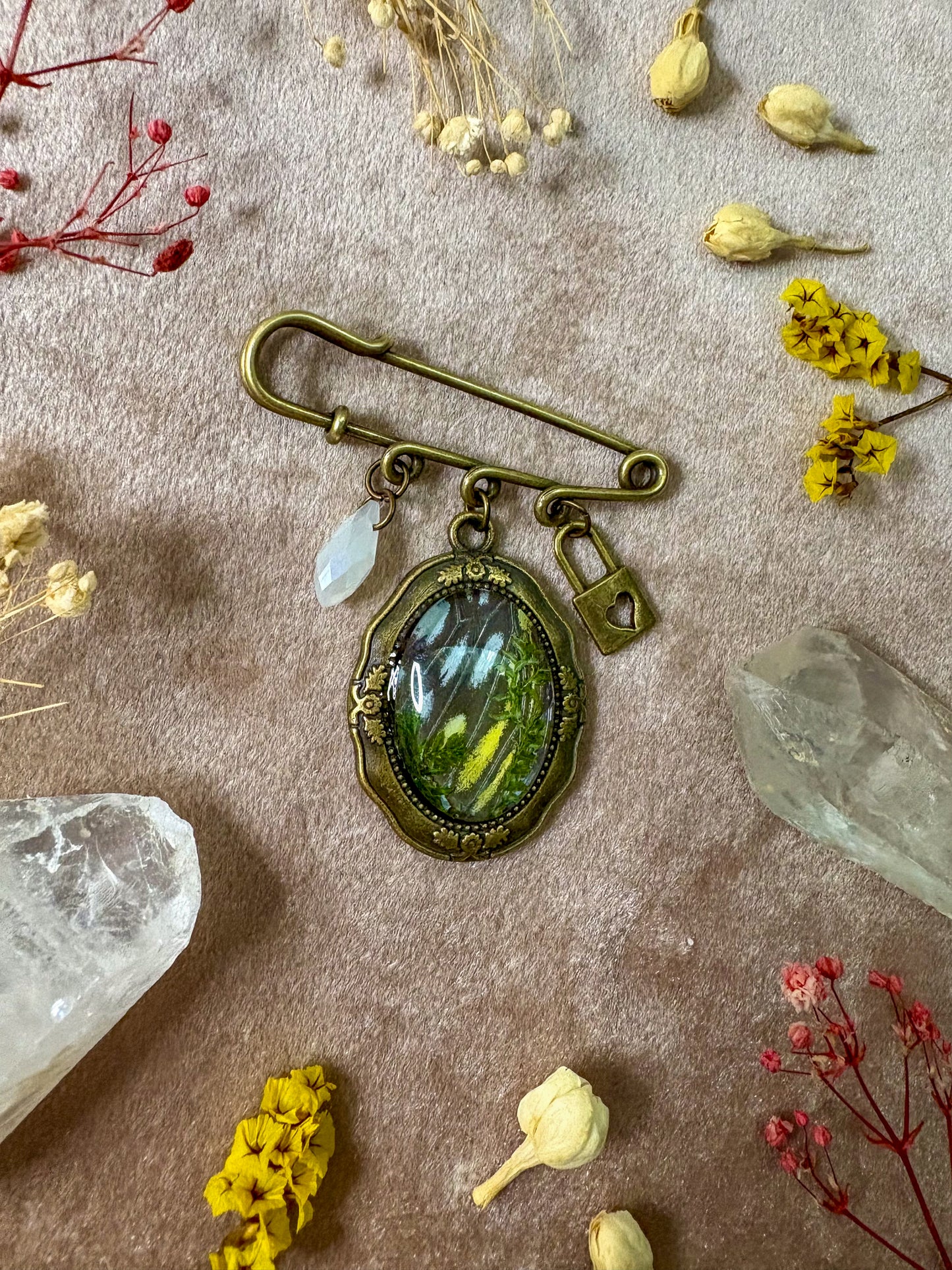 Spotted Sawtooth Butterfly Brooch (small brass)