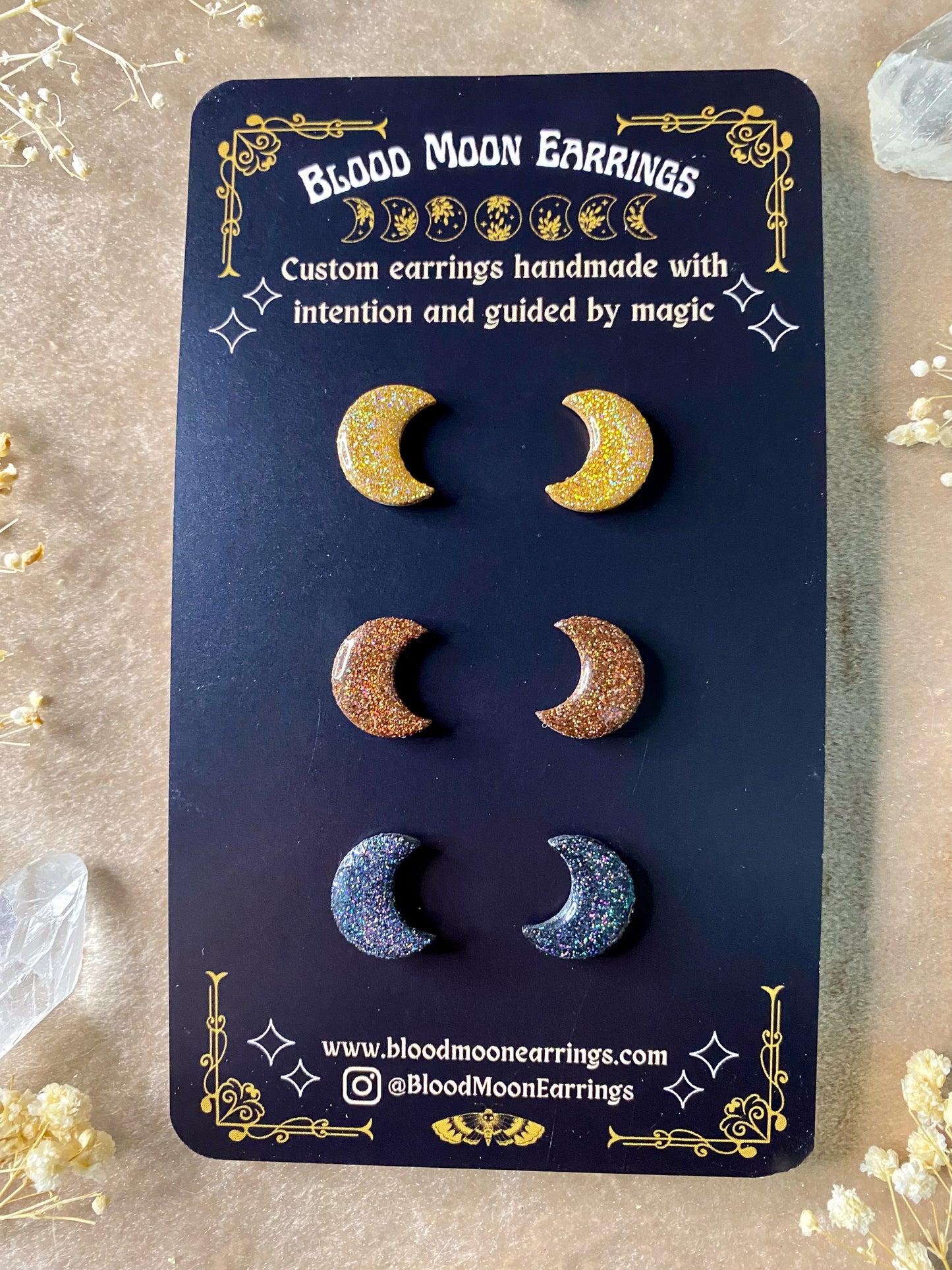 Triple Moon (Holo Glitter) Stud Pack
