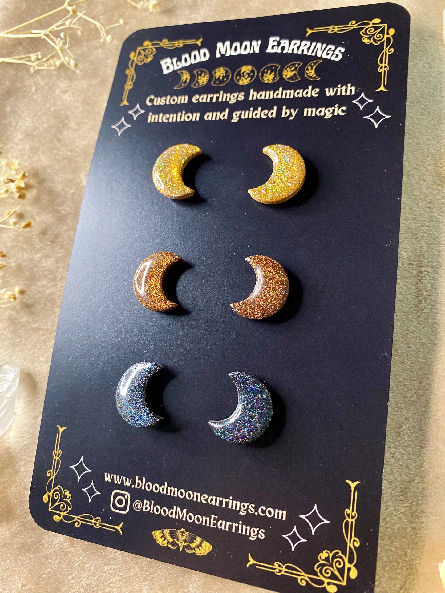 Triple Moon (Holo Glitter) Stud Pack