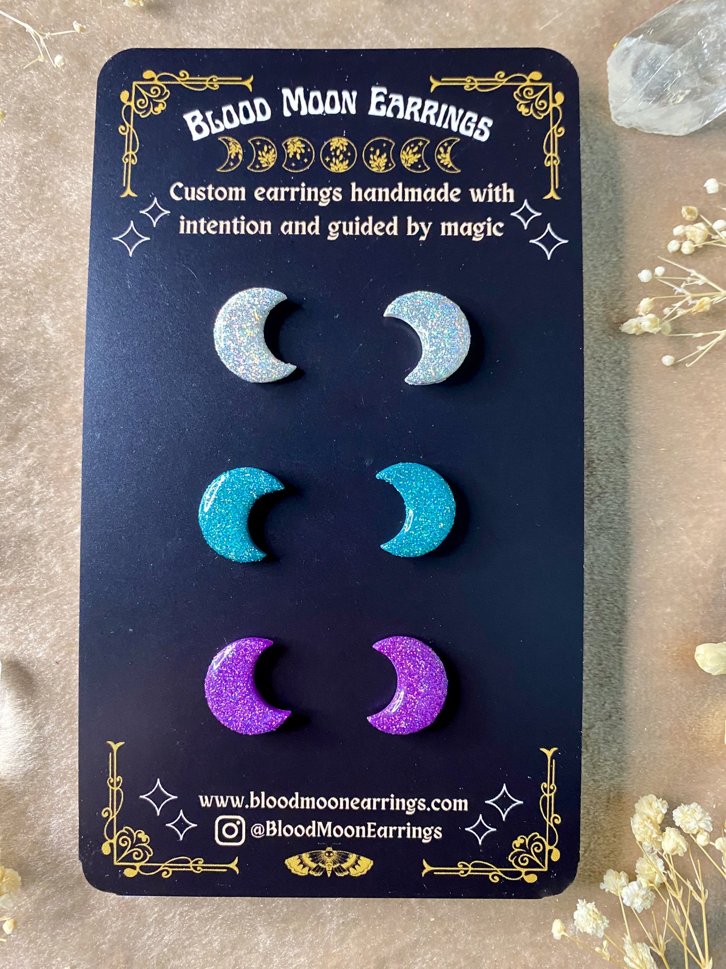 Triple Moon (Holo Glitter) Stud Pack