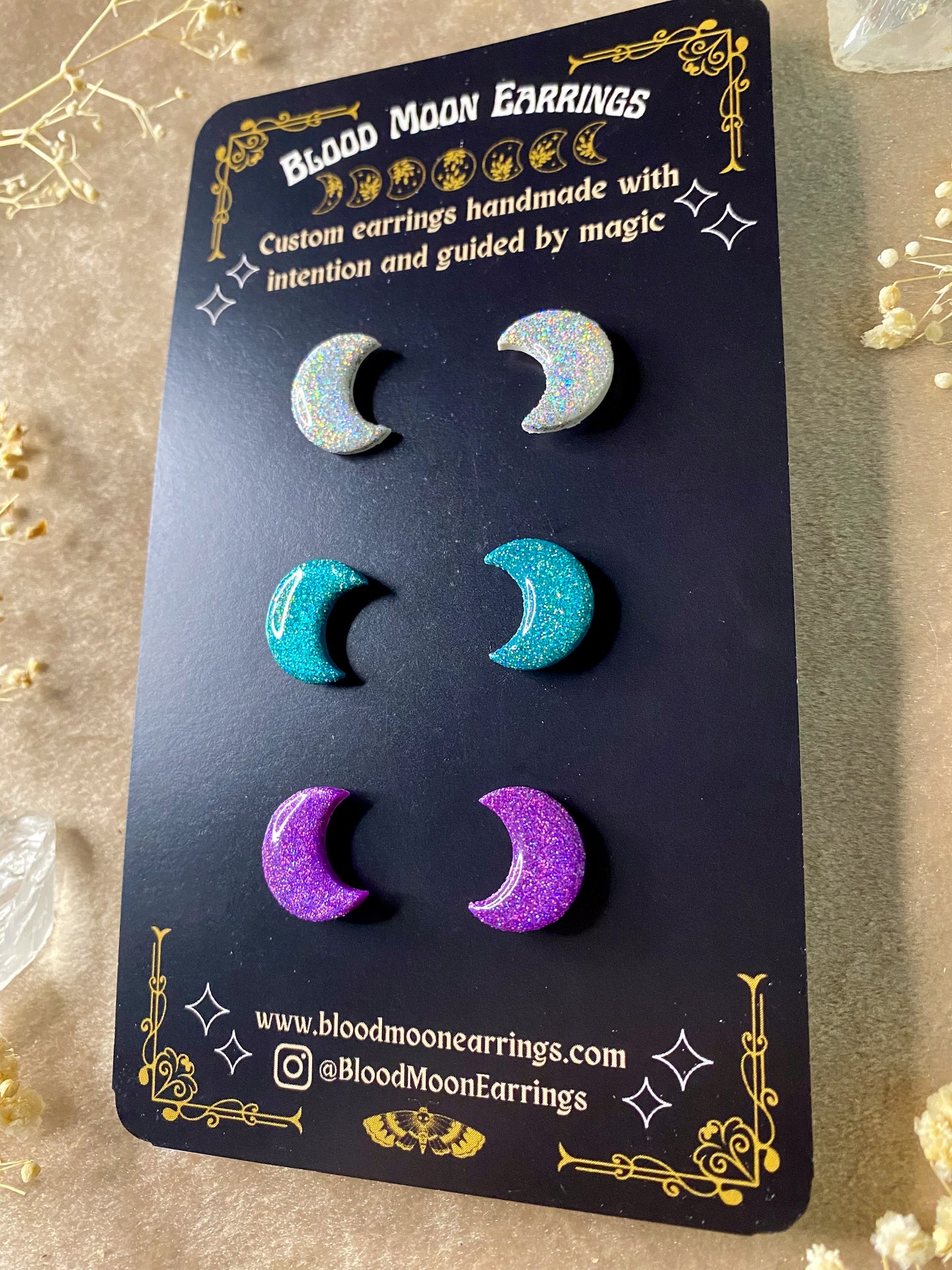 Triple Moon (Holo Glitter) Stud Pack
