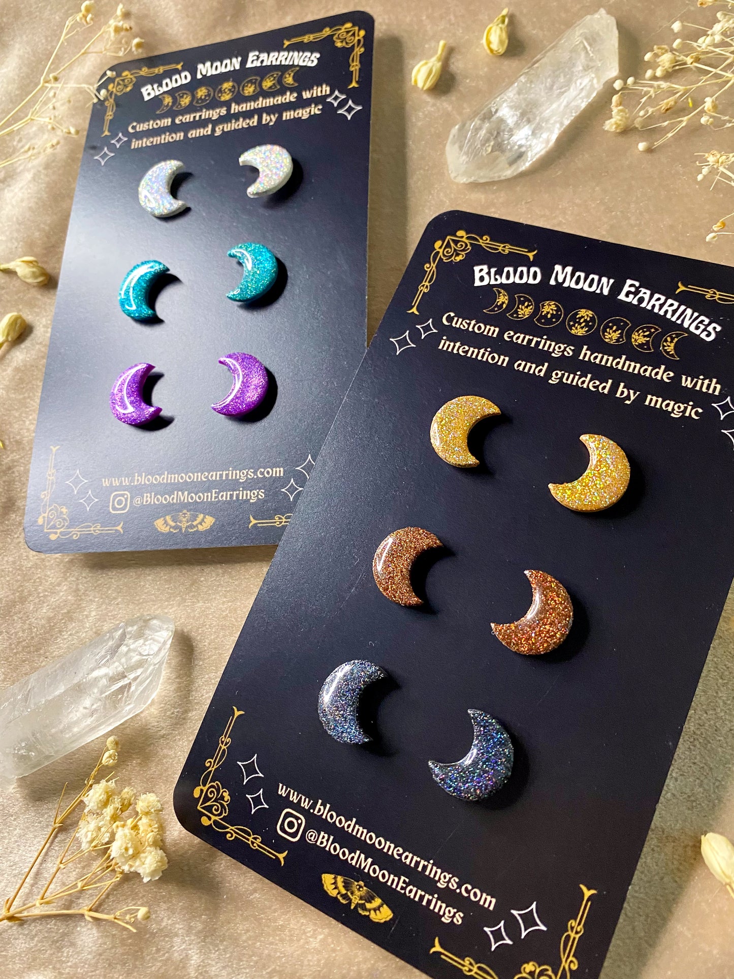 Triple Moon (Holo Glitter) Stud Pack