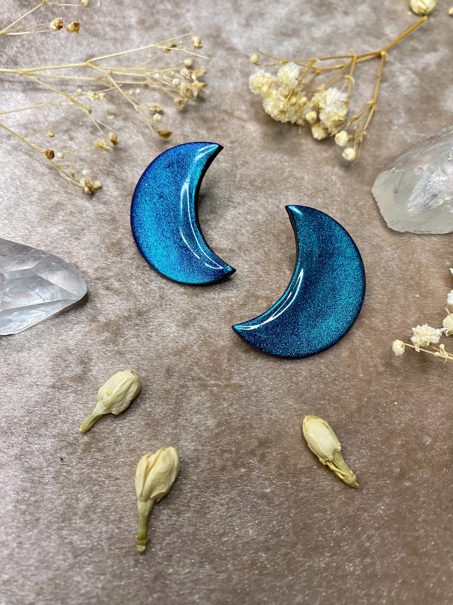 Large Moon Stud - Teal/Blue/Purple Color Shift