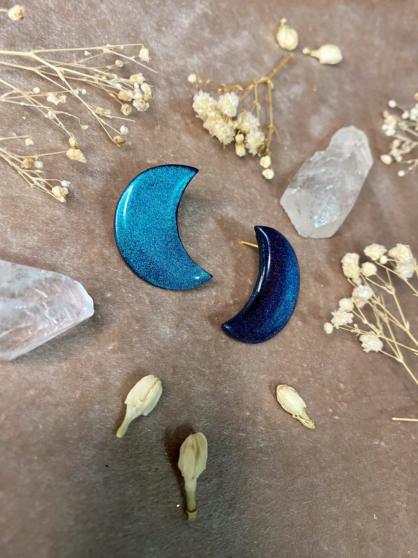 Large Moon Stud - Teal/Blue/Purple Color Shift