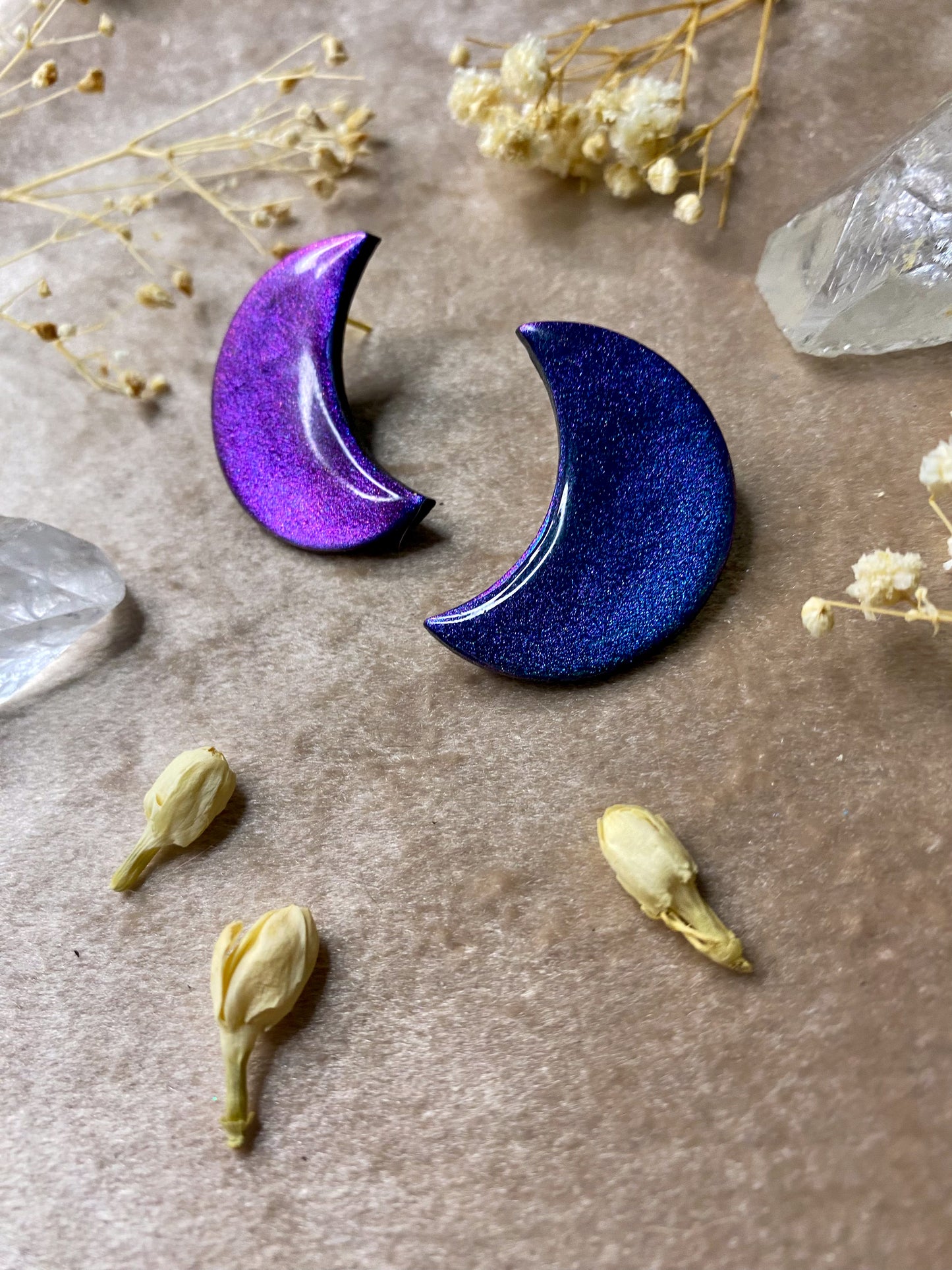 Large Moon Stud - Teal/Blue/Purple Color Shift