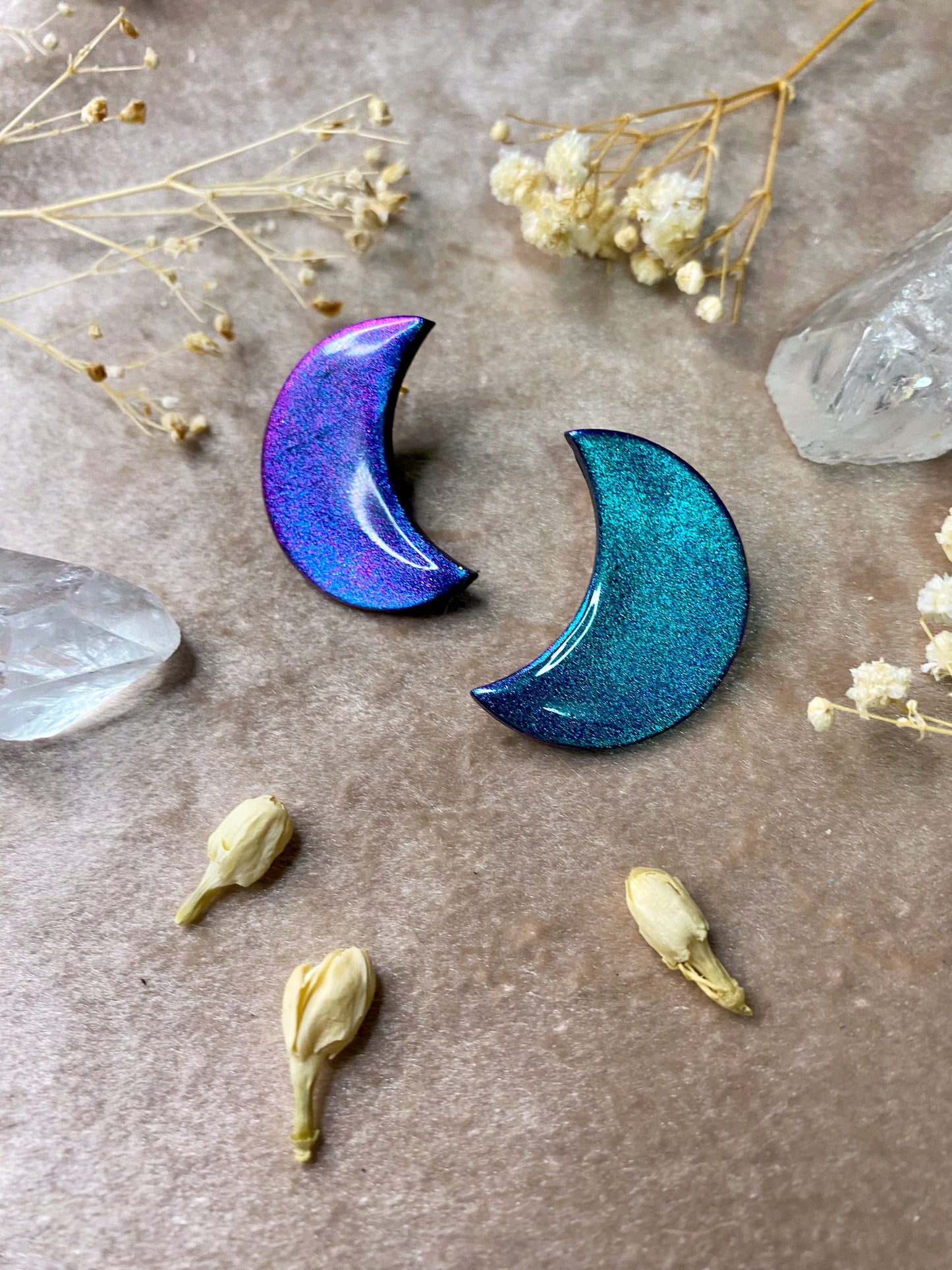 Large Moon Stud - Teal/Blue/Purple Color Shift