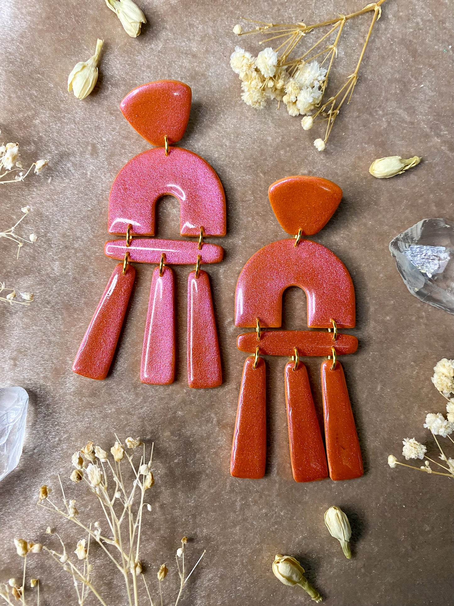 polymer clay and resin color shift dangle earrings