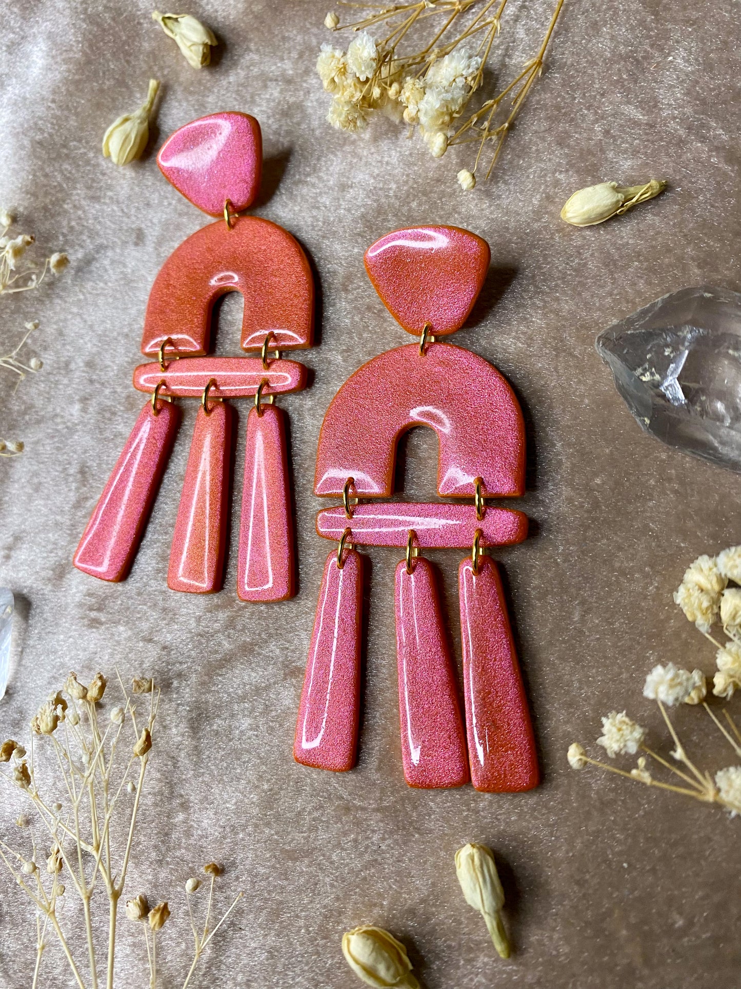 Organic Arch Statement Color Shift (Orange/Coral) Earrings