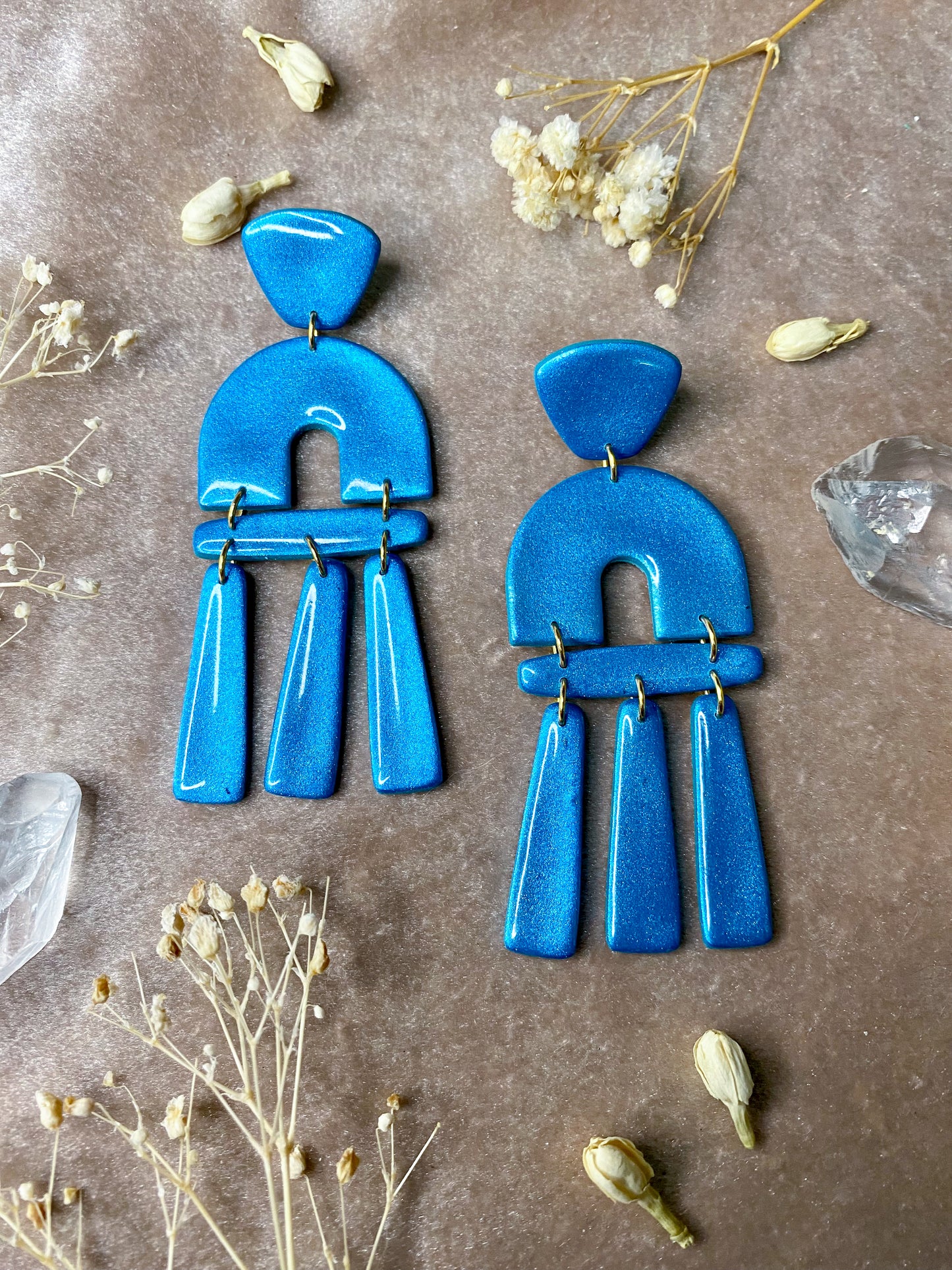 polymer clay and resin color shift dangle earrings