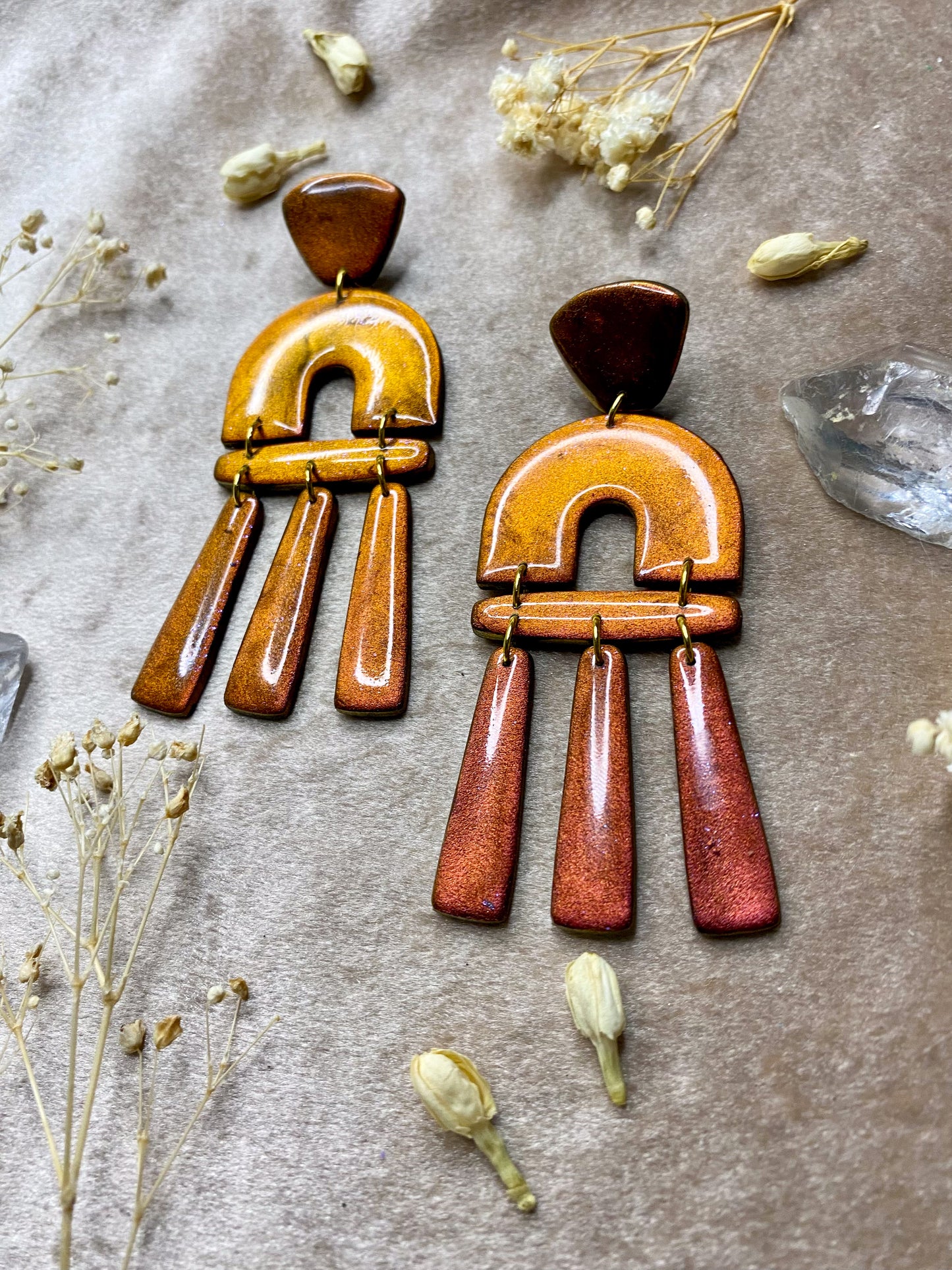 Organic Arch Statement Color Shift (Burgundy/Gold) Earrings